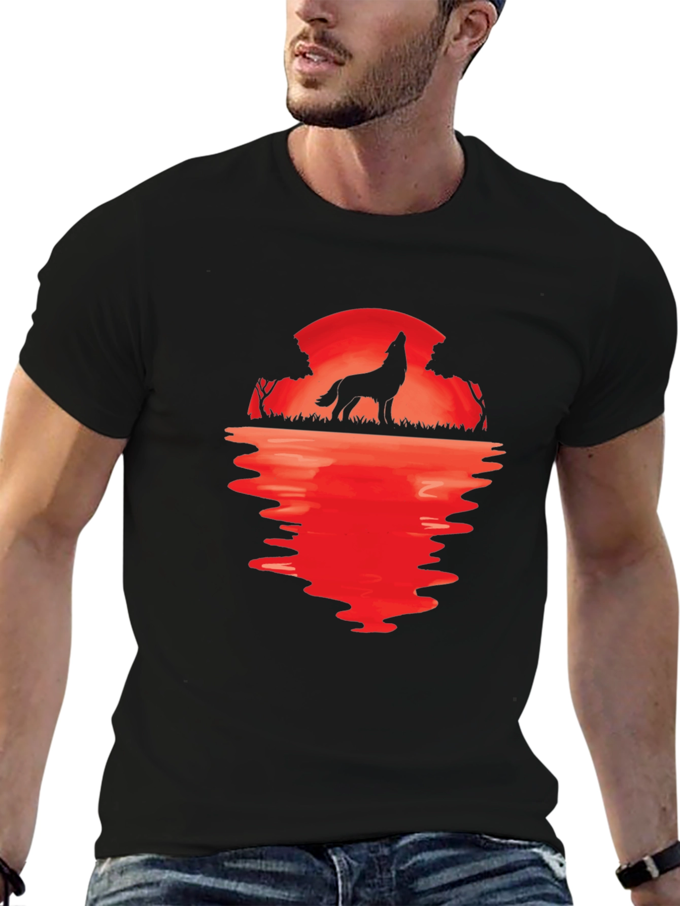 Wolf Howling at Moon Graphic Tee