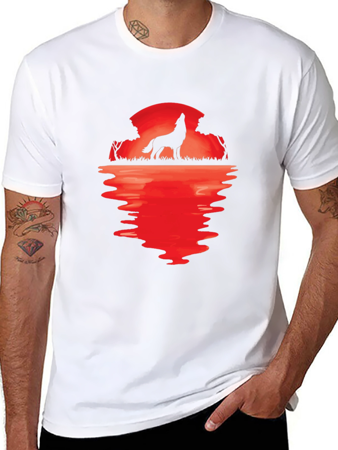 Wolf Howling at Moon Graphic Tee
