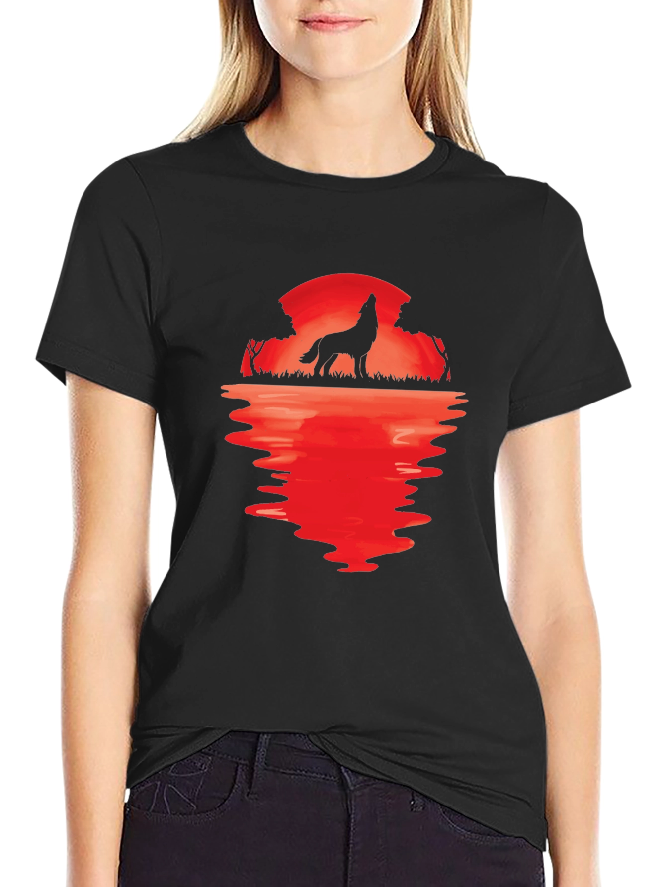 Wolf Howling at Moon Graphic Tee