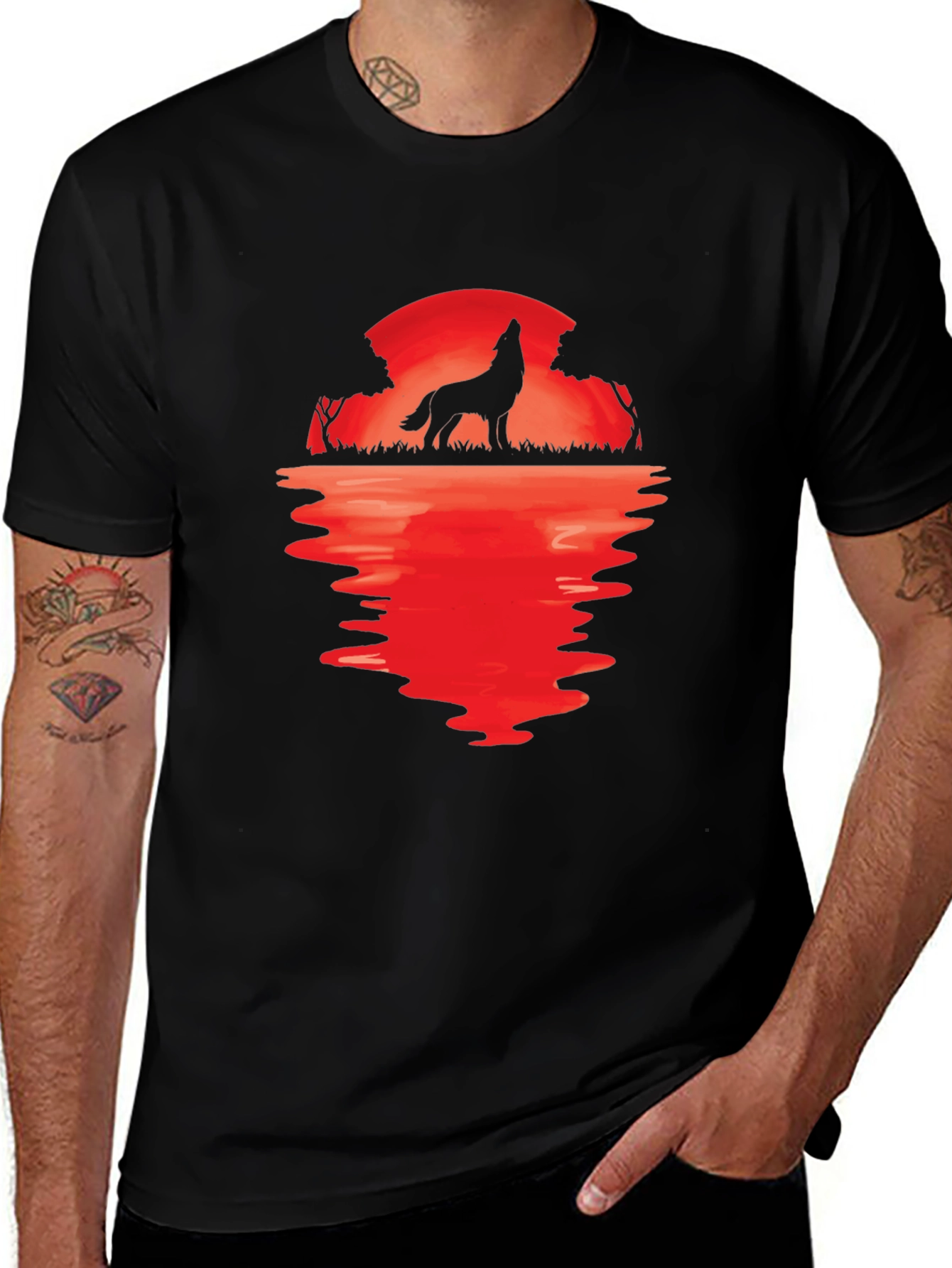 Wolf Howling at Moon Graphic Tee