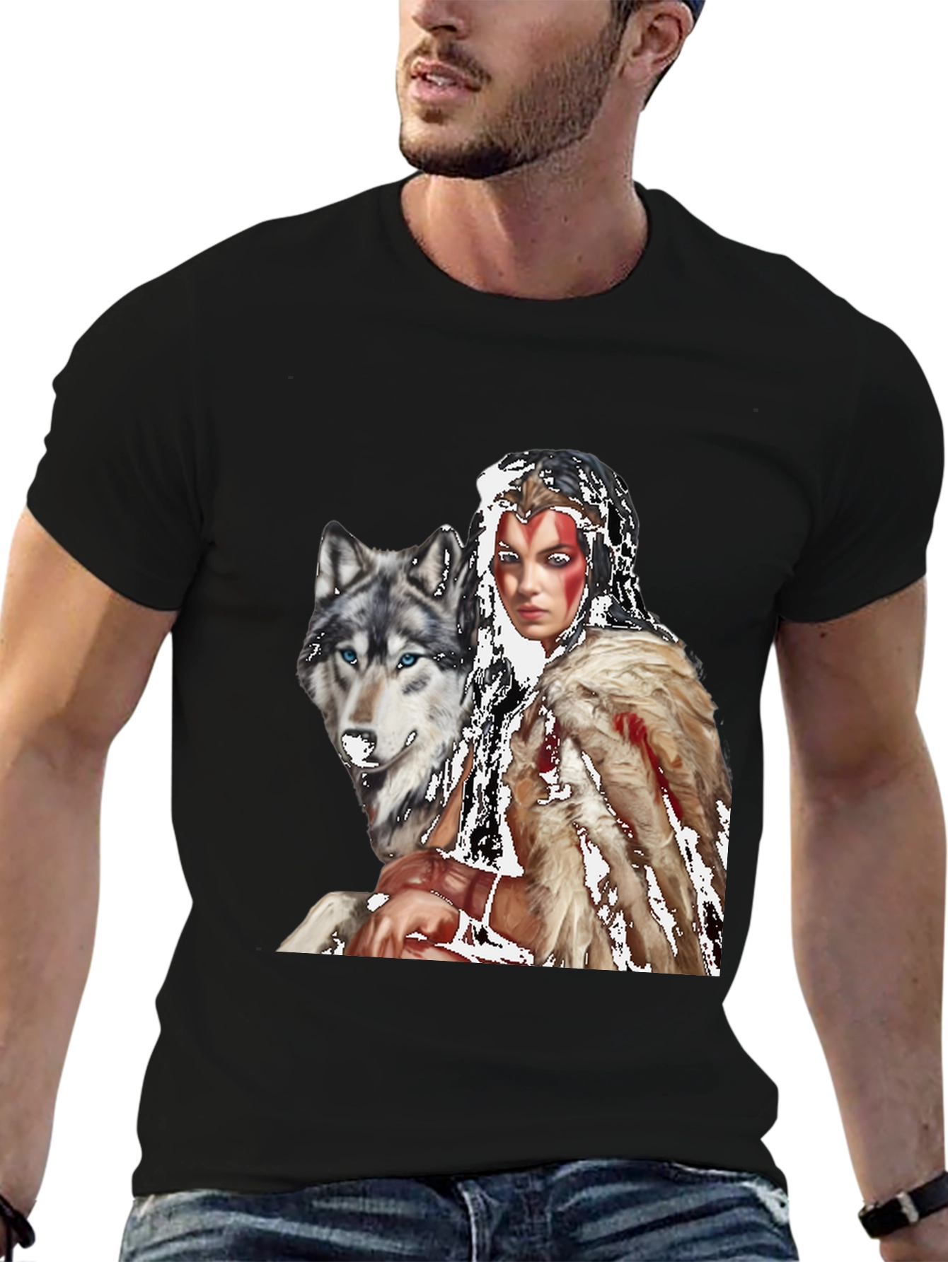 Wolf & Warrior T-Shirt - Black