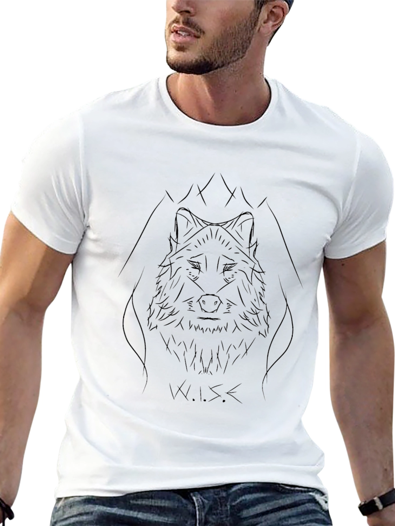 Wolf Sketch Graphic Tee - Modern Mens Black T-Shirt