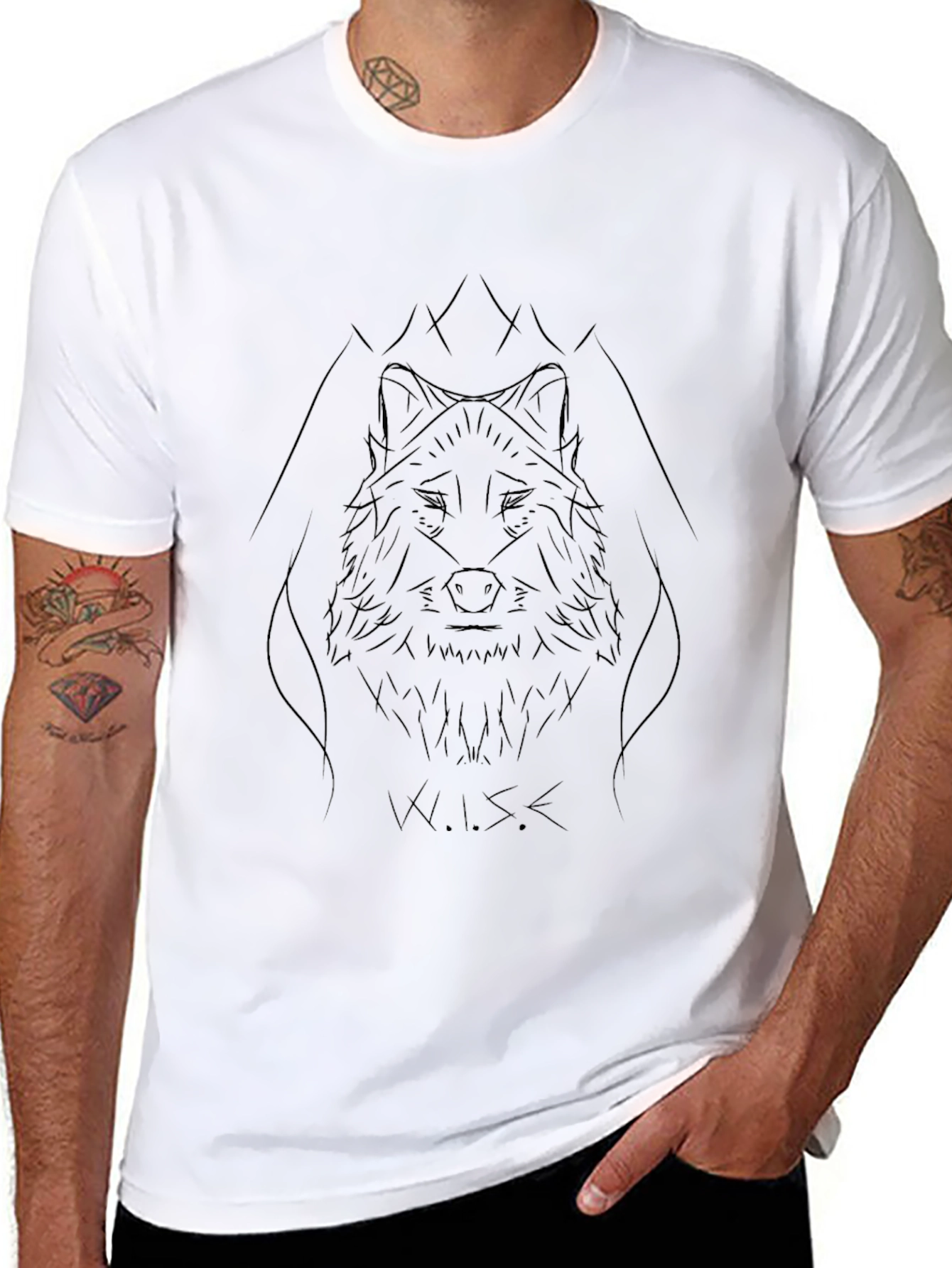 Wolf Sketch Graphic Tee - Modern Mens Black T-Shirt