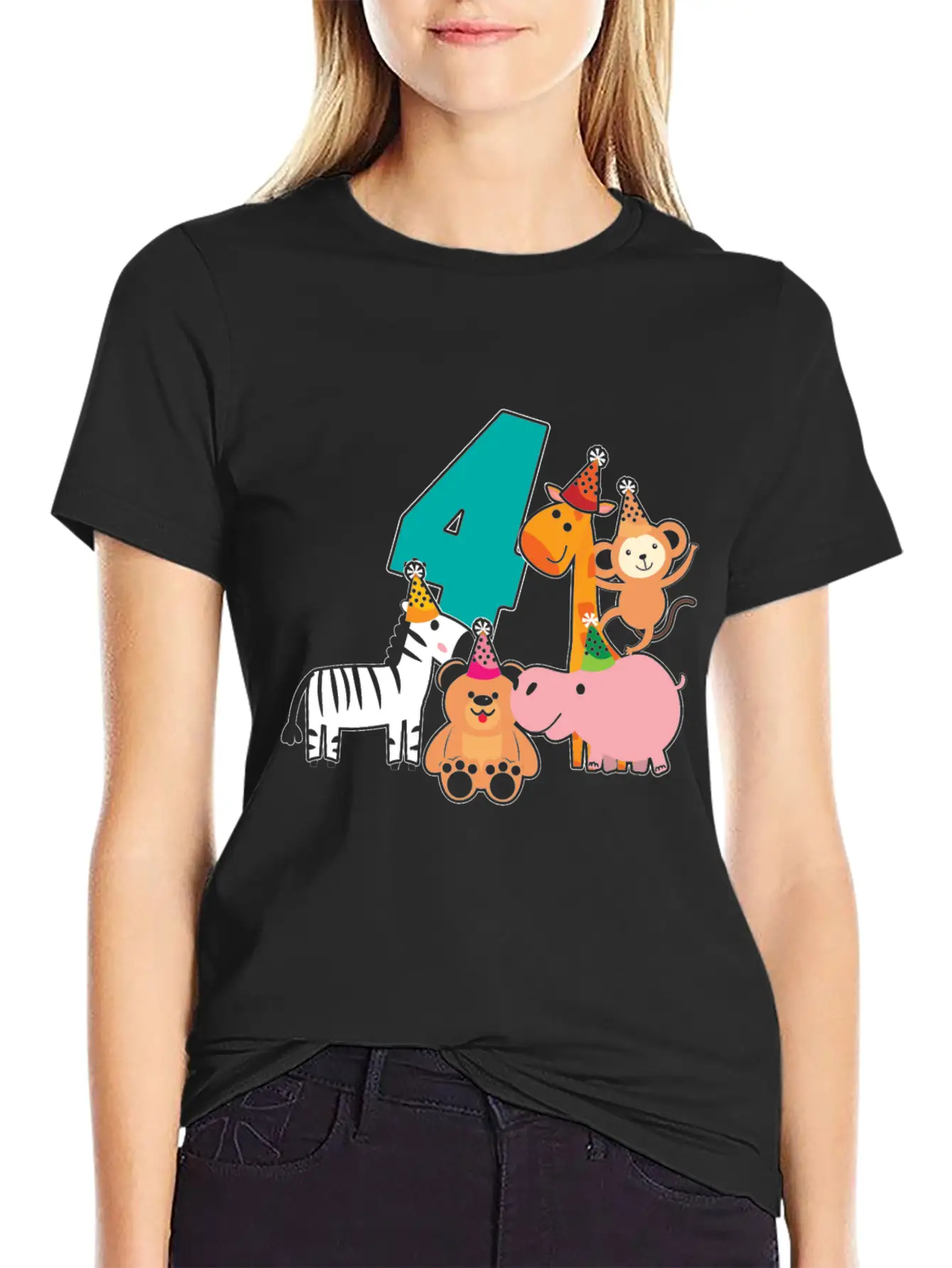 4th Birthday 4 Years Jungle Animals Safari Casual Graphic T-Shirt – Simple And Comfortable Daily Wear