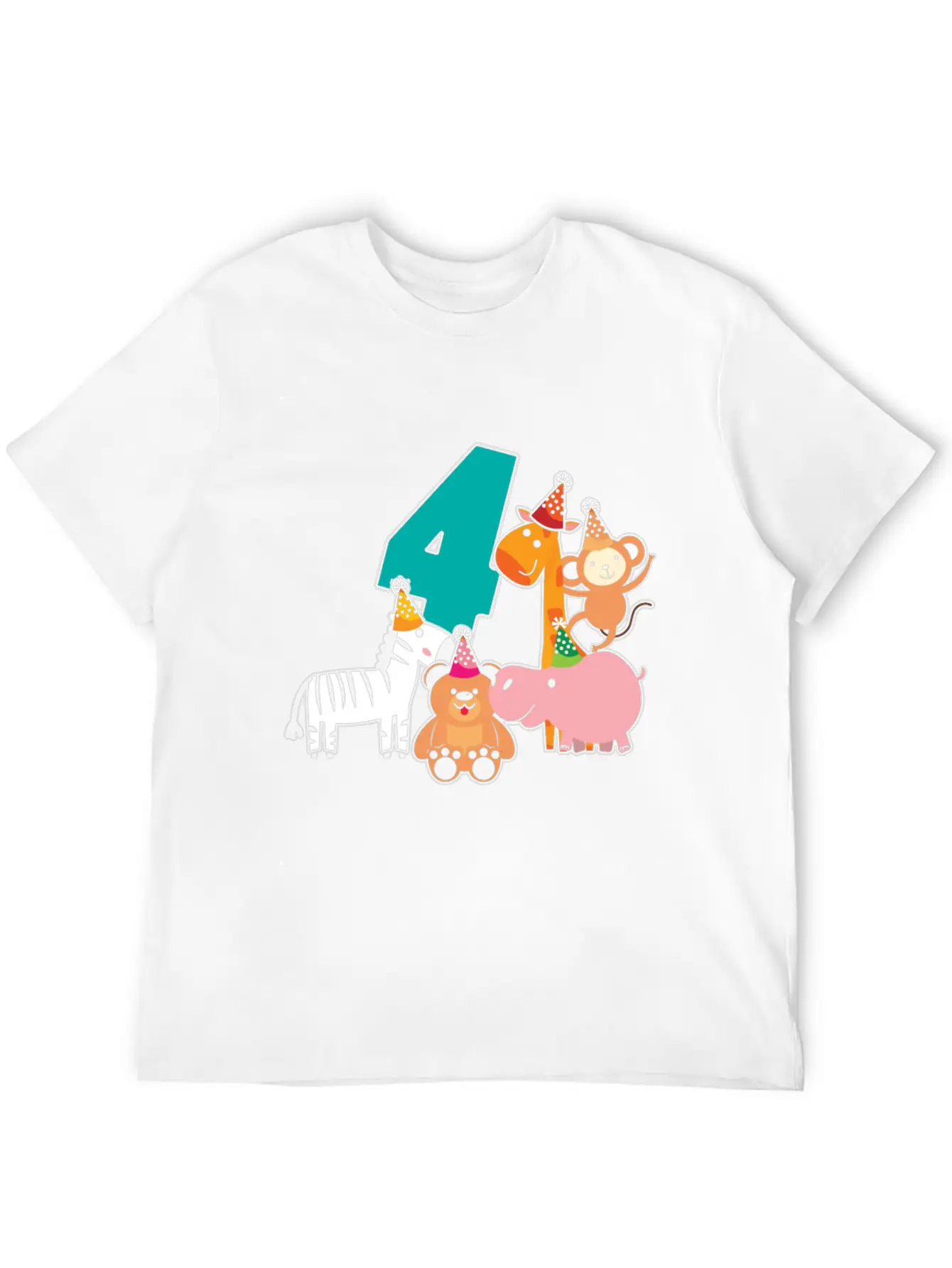 4th Birthday 4 Years Jungle Animals Safari Casual Graphic T-Shirt – Simple And Comfortable Daily Wear