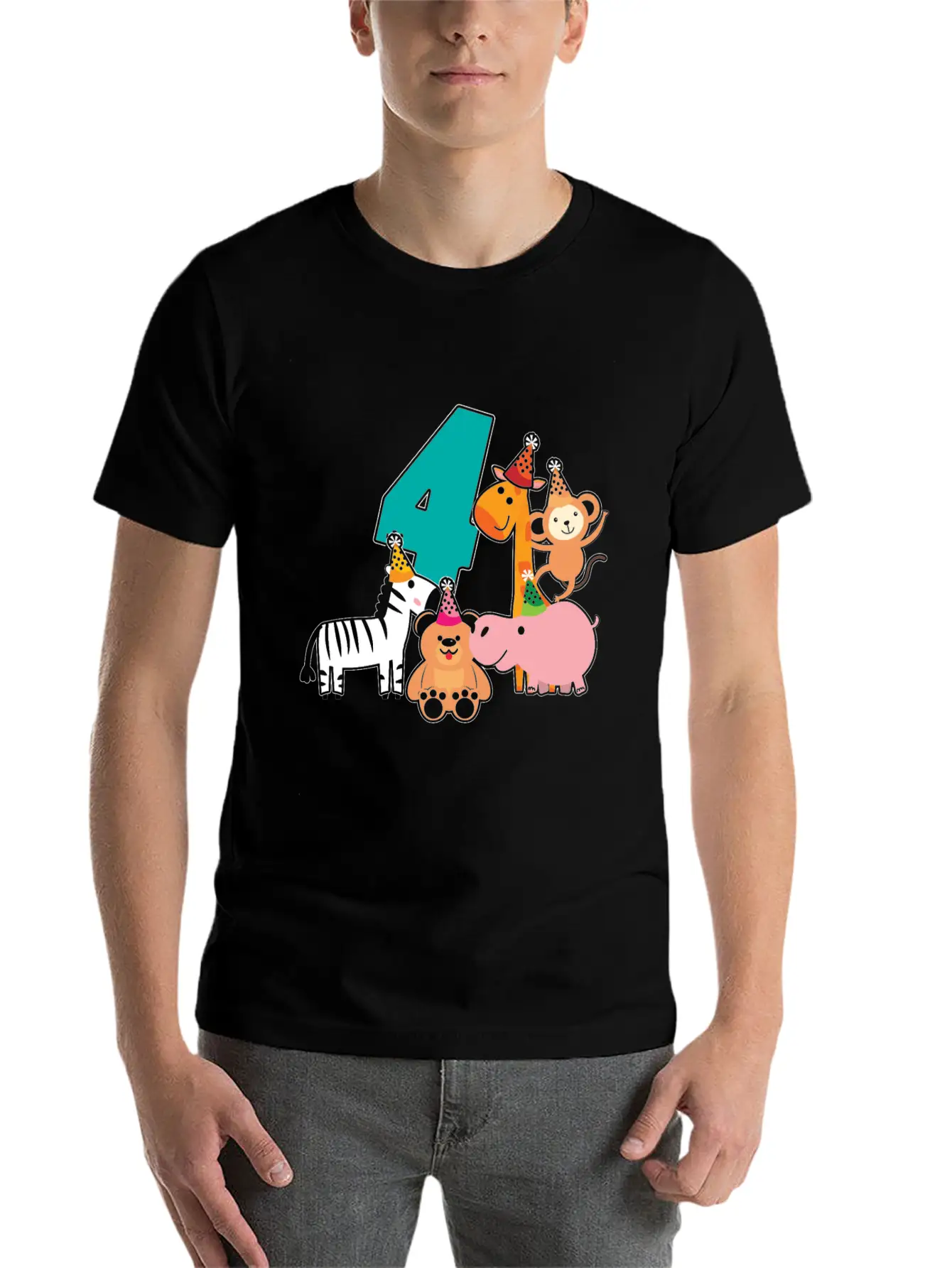4th Birthday 4 Years Jungle Animals Safari Casual Graphic T-Shirt – Simple And Comfortable Daily Wear