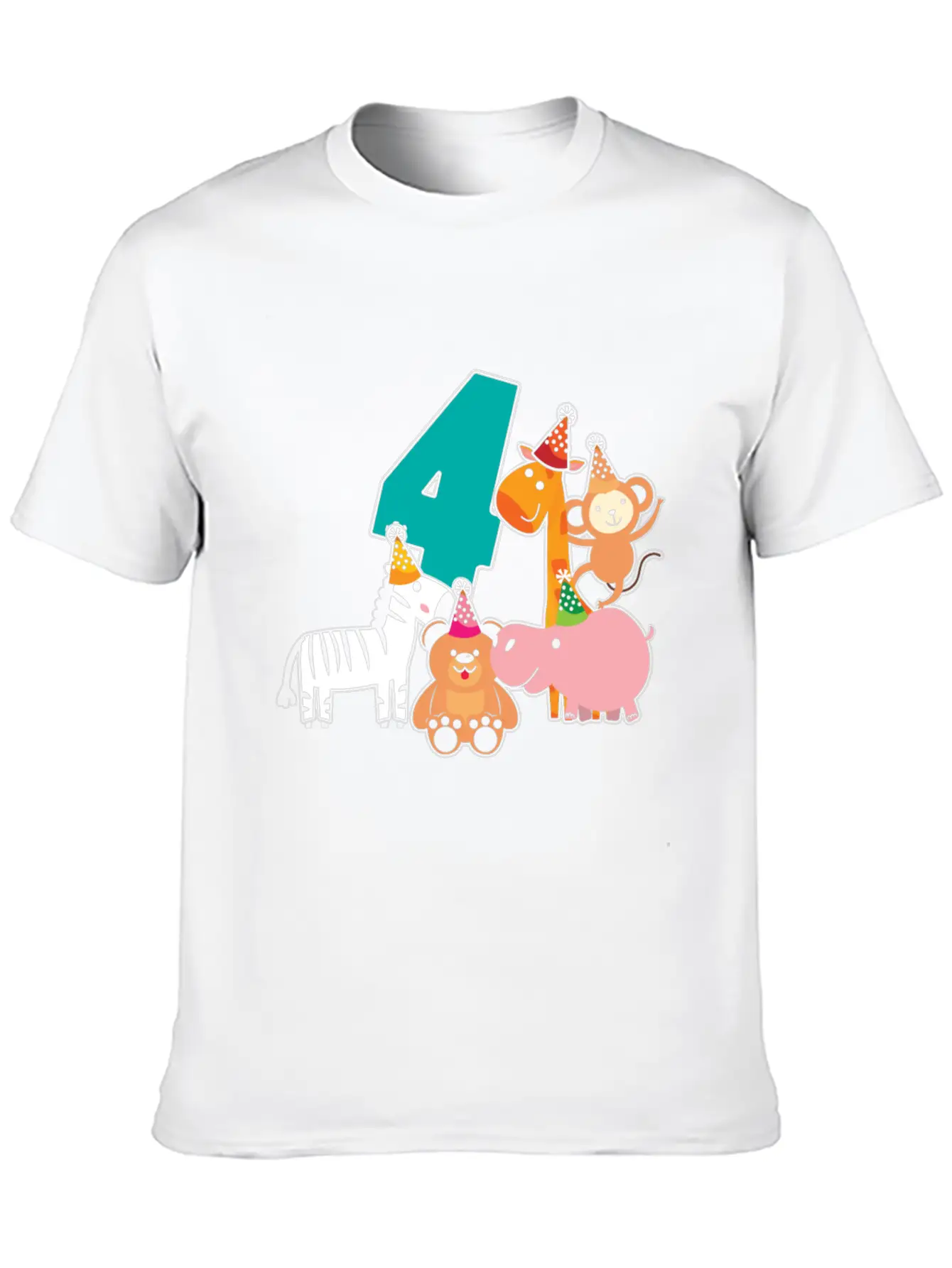 4th Birthday 4 Years Jungle Animals Safari Casual Graphic T-Shirt – Simple And Comfortable Daily Wear