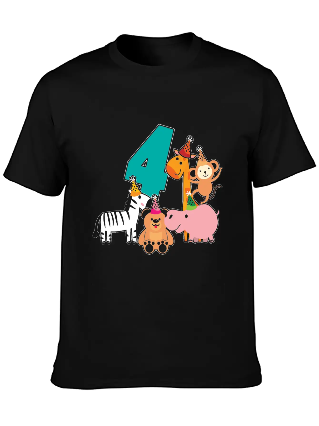 4th Birthday 4 Years Jungle Animals Safari Casual Graphic T-Shirt – Simple And Comfortable Daily Wear