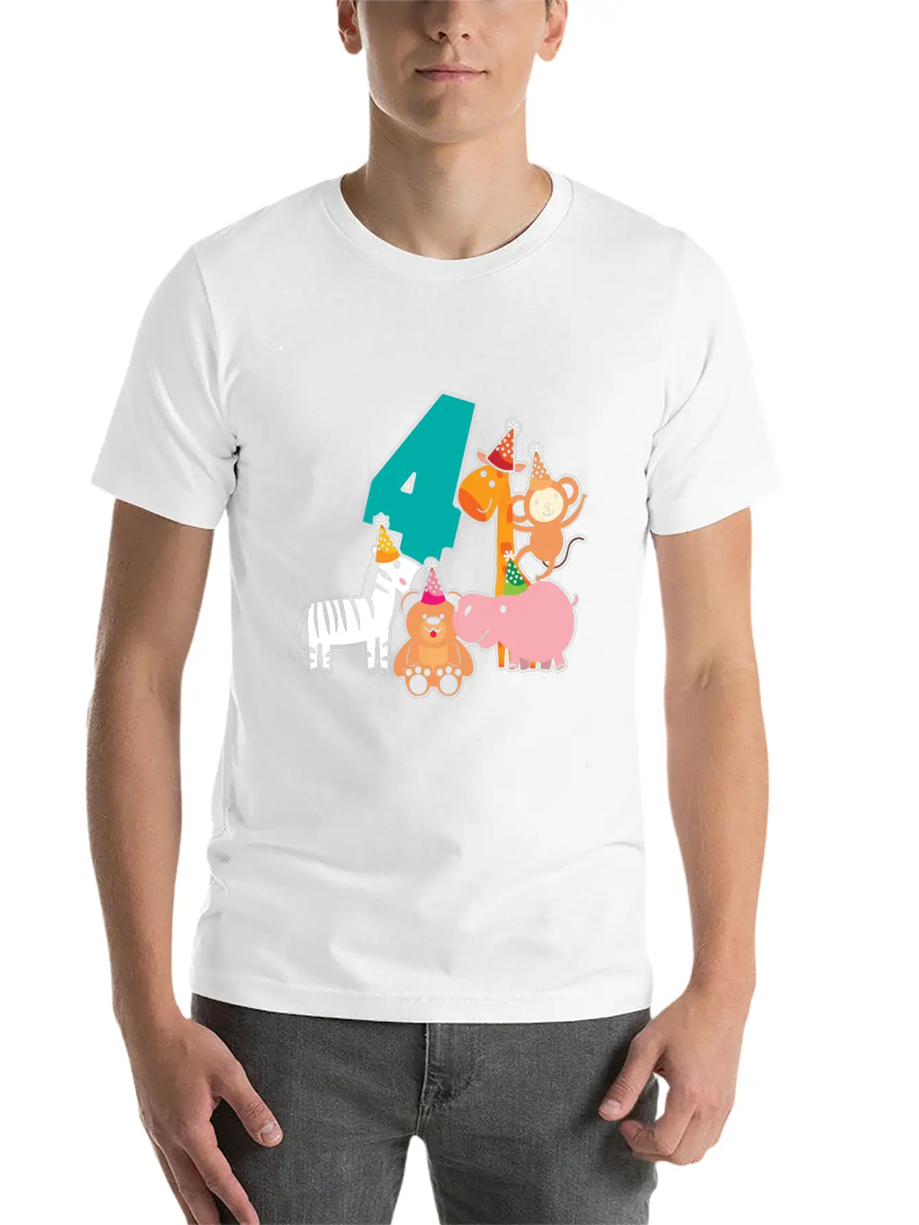 4th Birthday 4 Years Jungle Animals Safari Casual Graphic T-Shirt – Simple And Comfortable Daily Wear