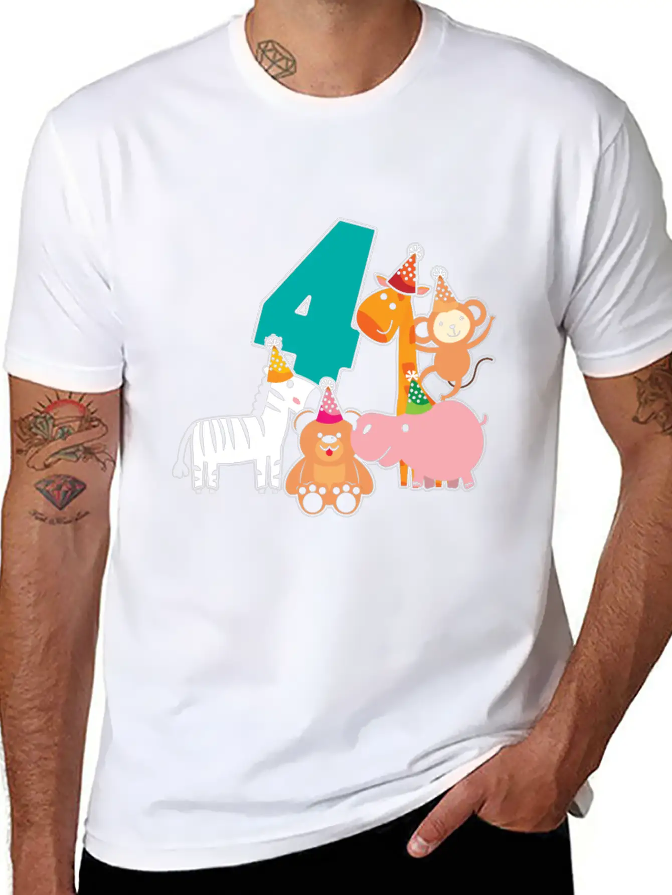 4th Birthday 4 Years Jungle Animals Safari Casual Graphic T-Shirt – Simple And Comfortable Daily Wear
