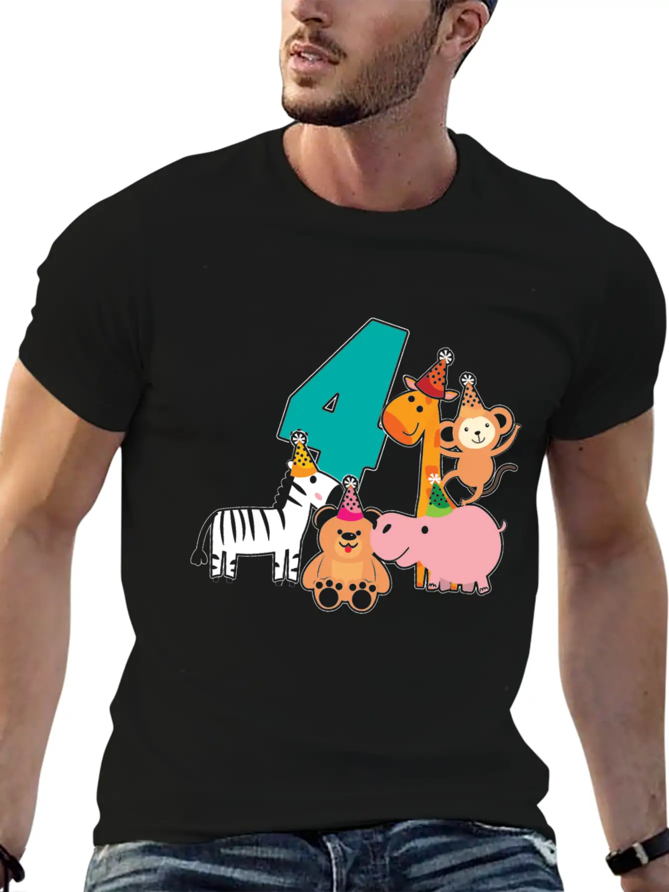4th Birthday 4 Years Jungle Animals Safari Casual Graphic T-Shirt – Simple And Comfortable Daily Wear