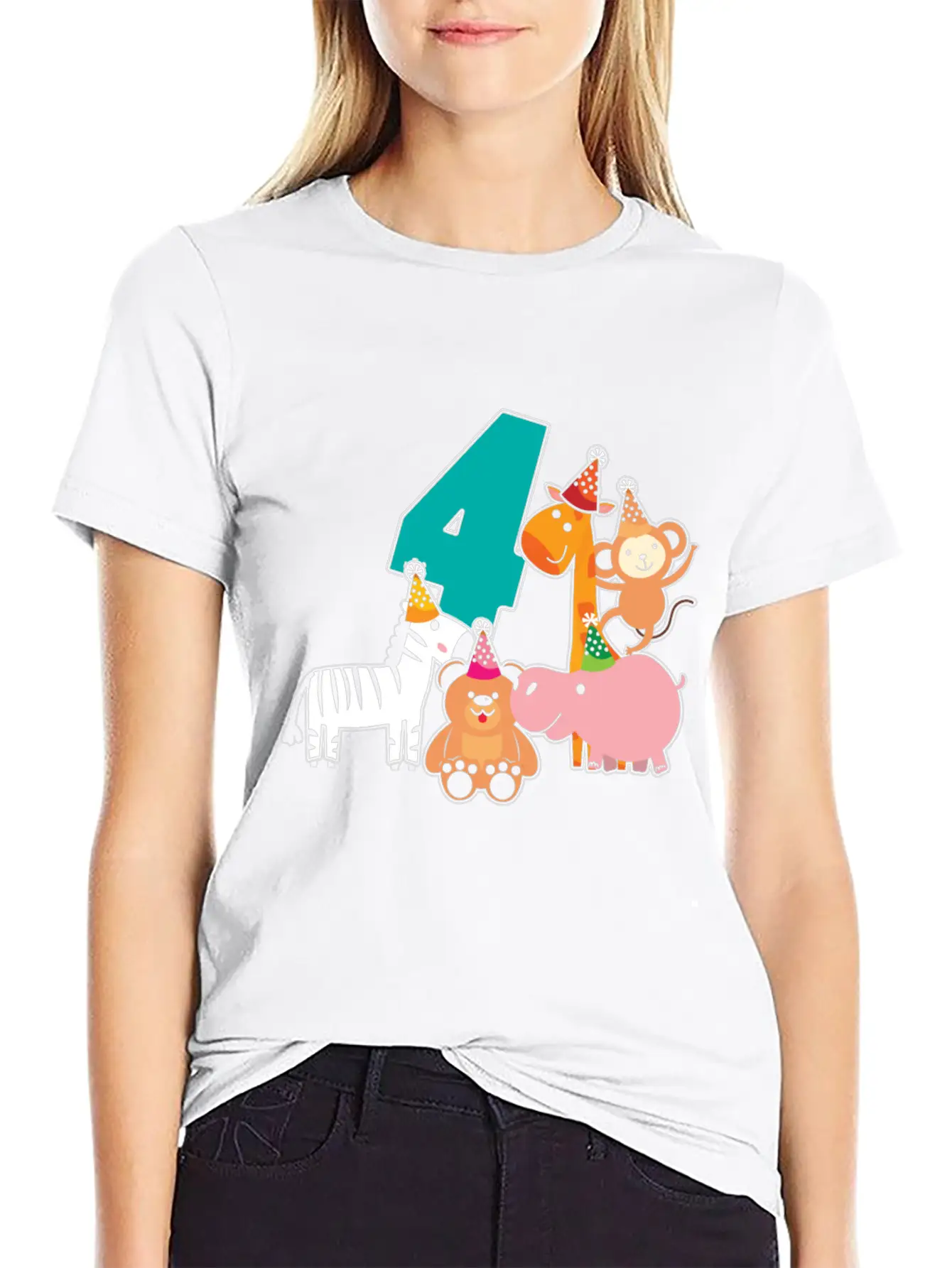 4th Birthday 4 Years Jungle Animals Safari Casual Graphic T-Shirt – Simple And Comfortable Daily Wear