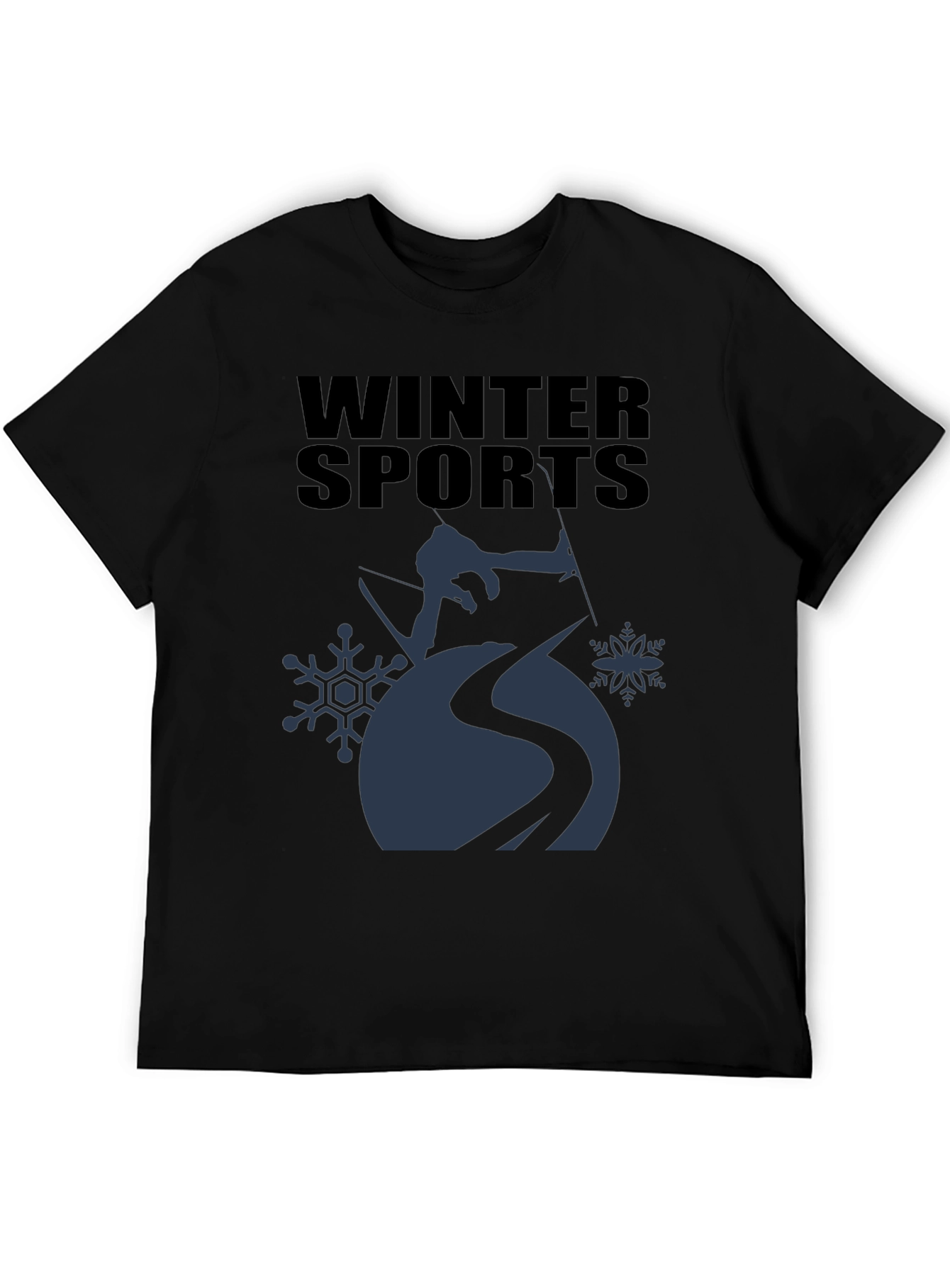 Winter Sports Graphic Tee - Black Cotton T-Shirt