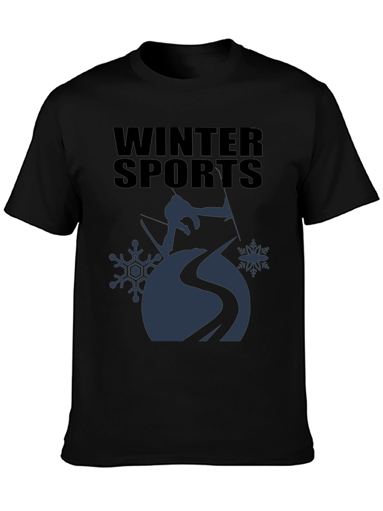 Winter Sports Graphic Tee - Black Cotton T-Shirt