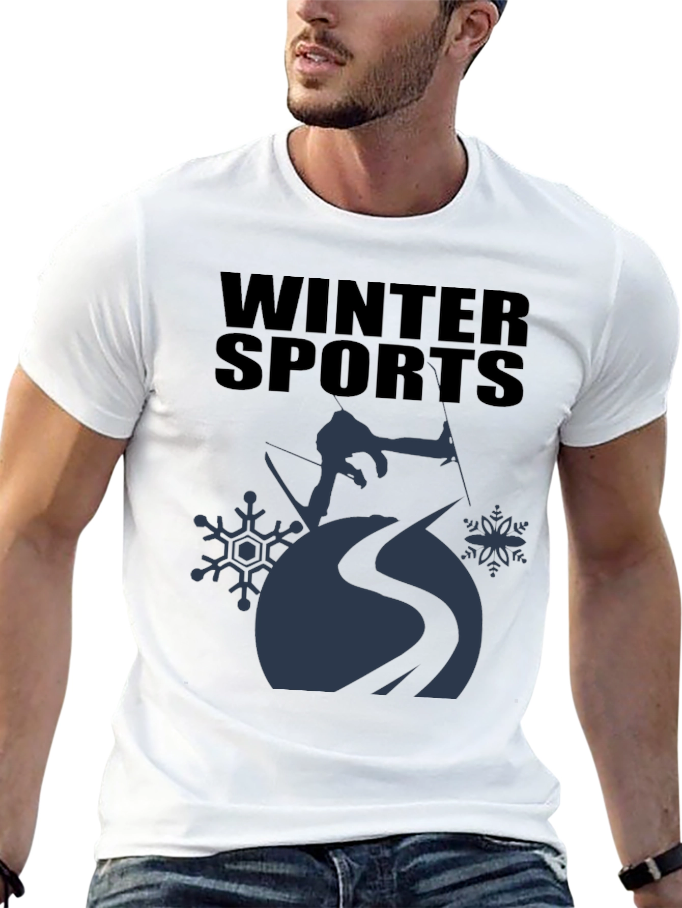 Winter Sports Graphic Tee - Black Cotton T-Shirt