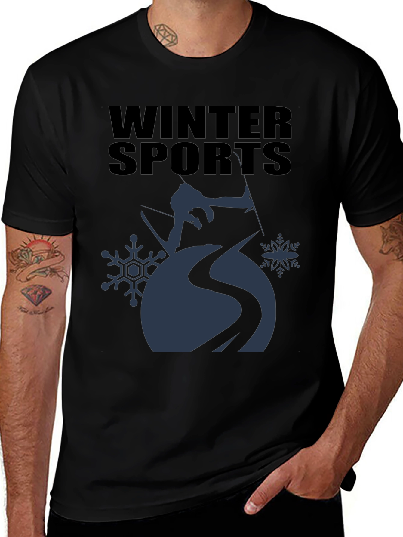 Winter Sports Graphic Tee - Black Cotton T-Shirt