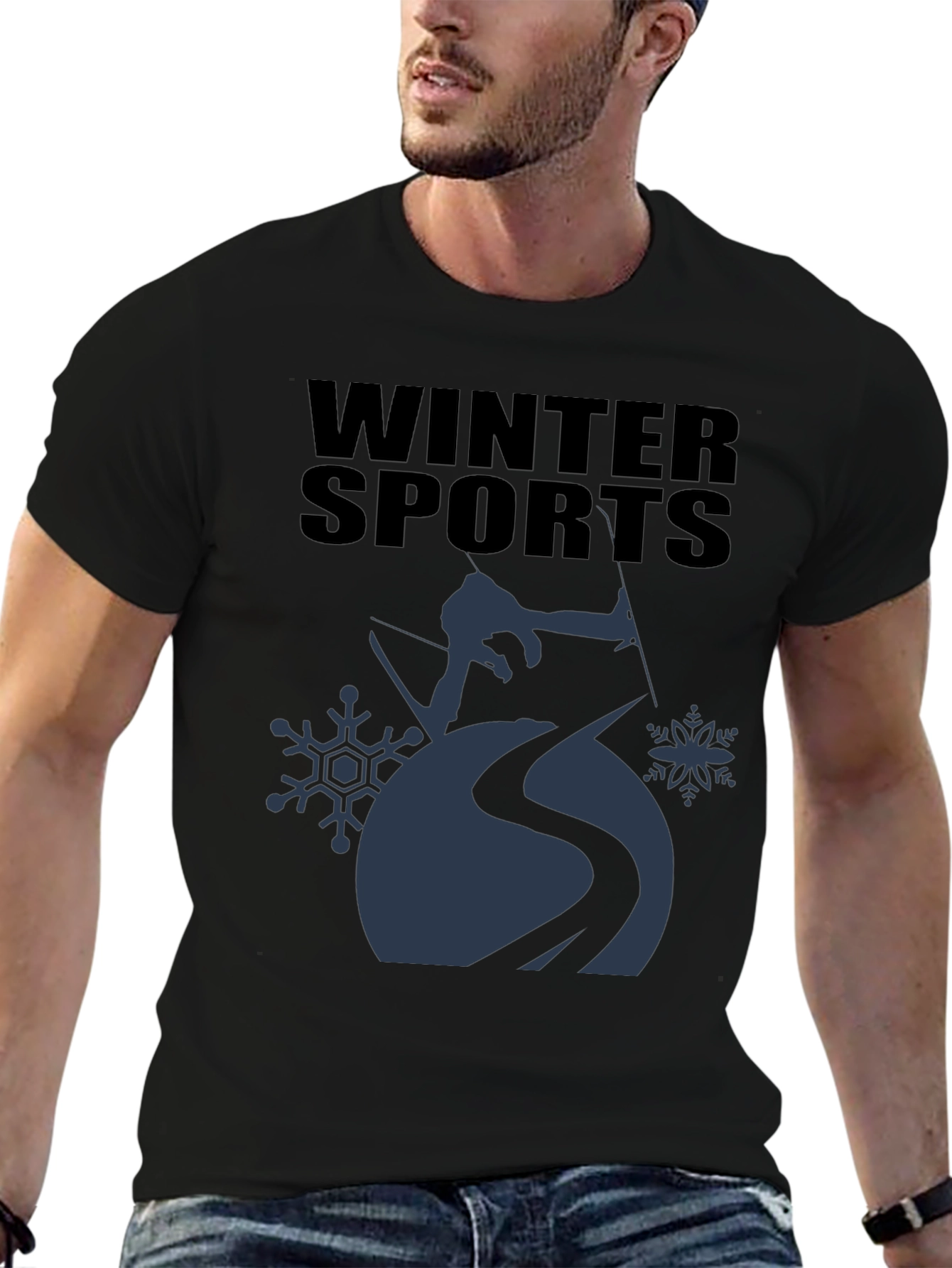 Winter Sports Graphic Tee - Black Cotton T-Shirt