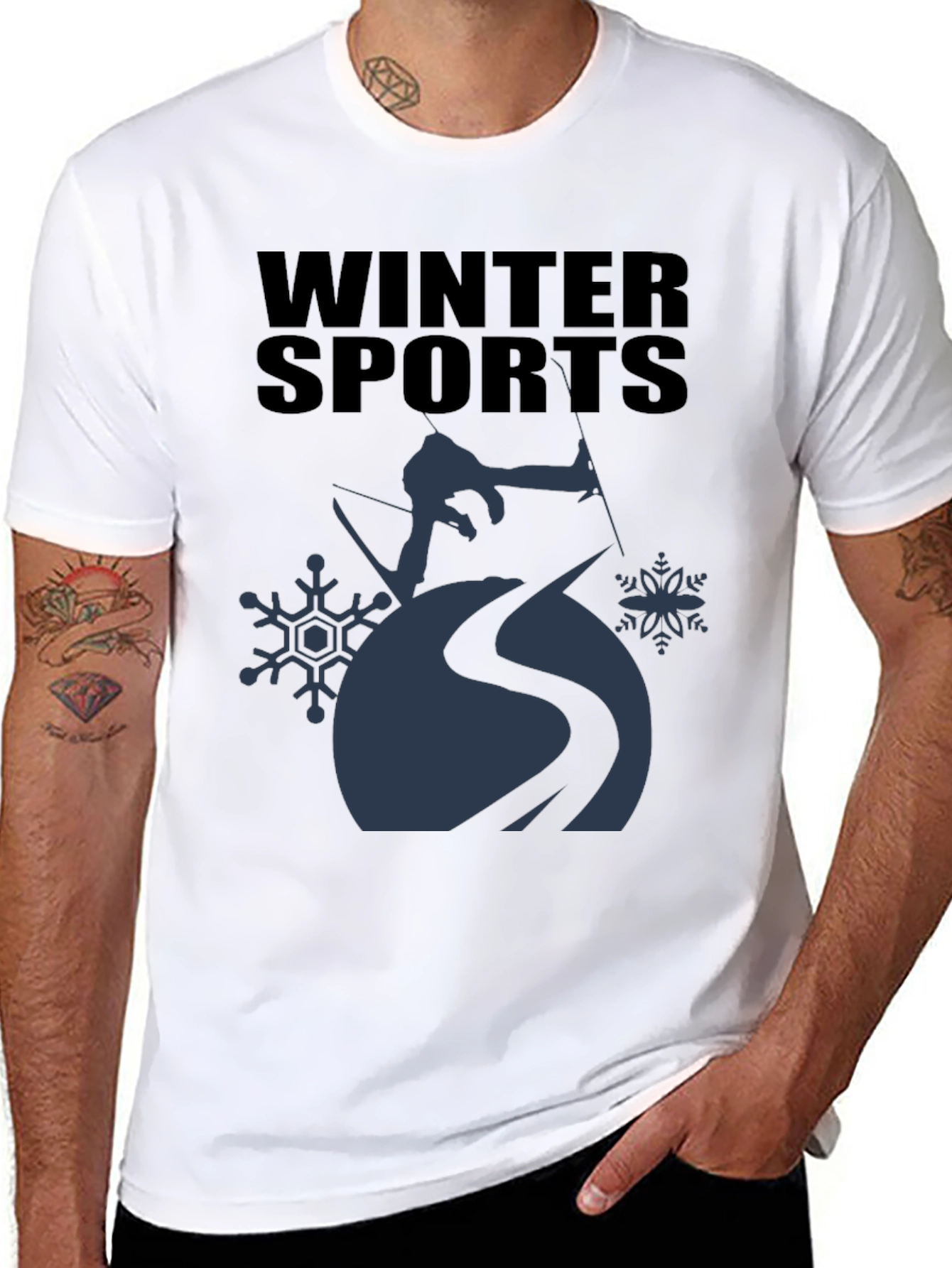 Winter Sports Graphic Tee - Black Cotton T-Shirt