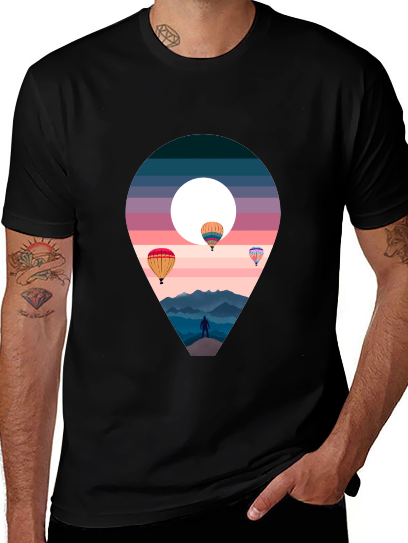 Adventure Awaits Black T-Shirt - Hot Air Balloons