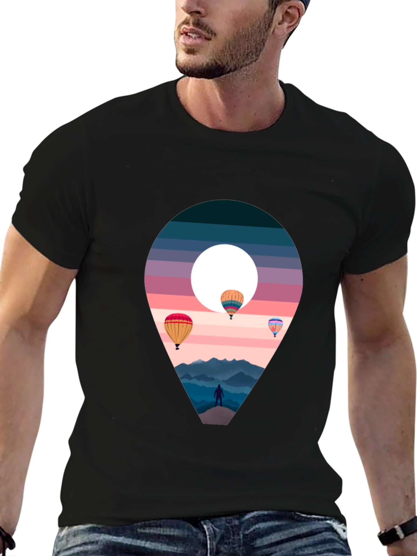 Adventure Awaits Black T-Shirt - Hot Air Balloons