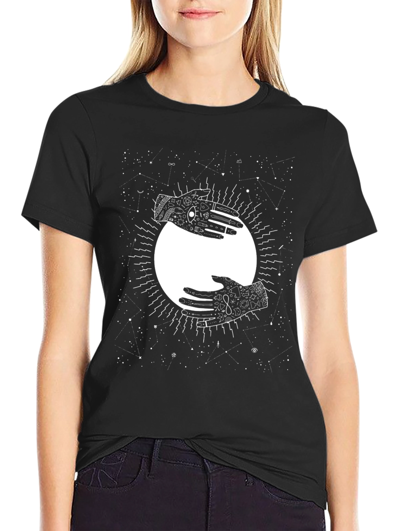 Yin Yang Hands Graphic Tee - Celestial Comfort