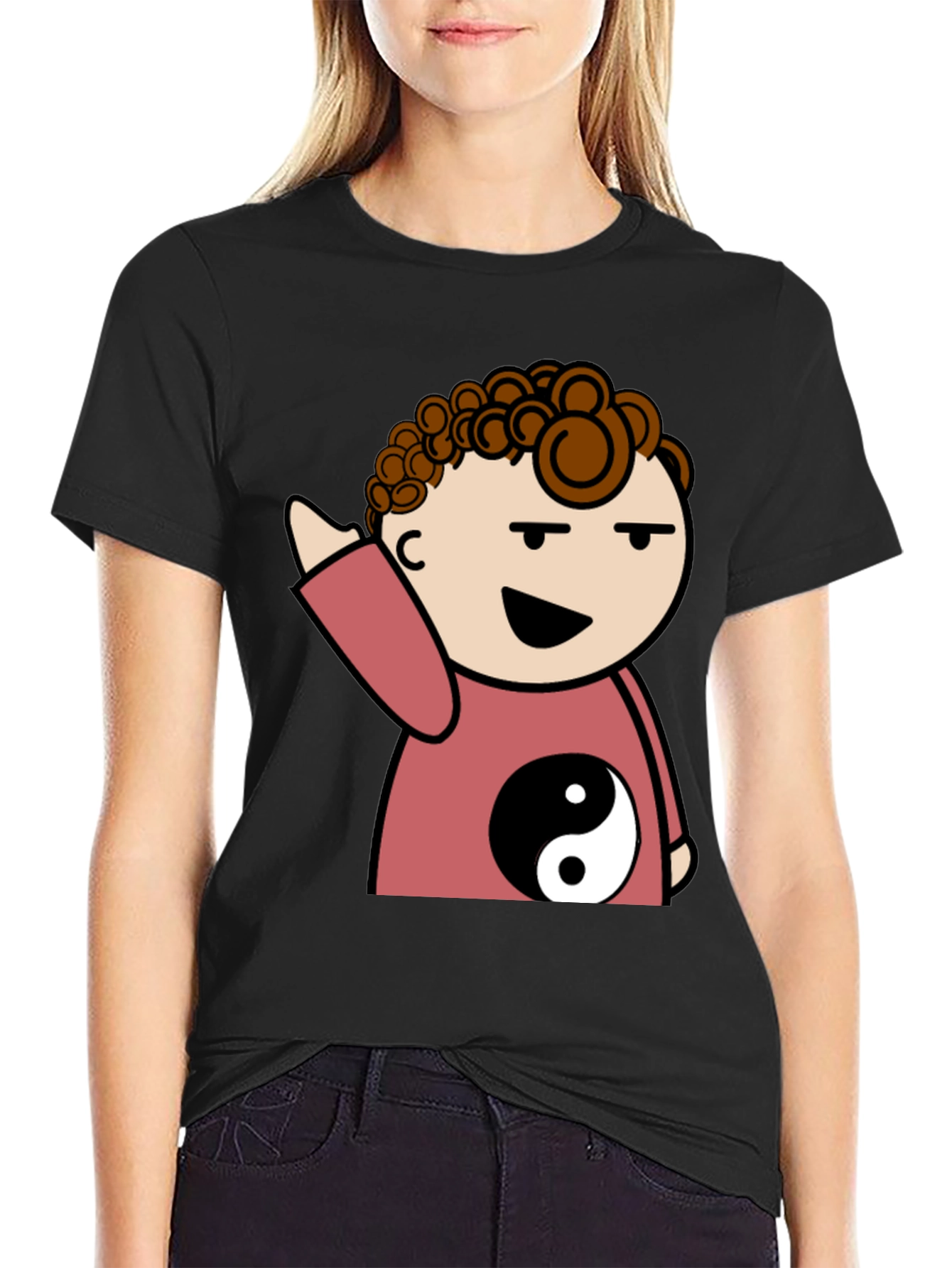 Yin Yang Cartoon Character Graphic T-Shirt