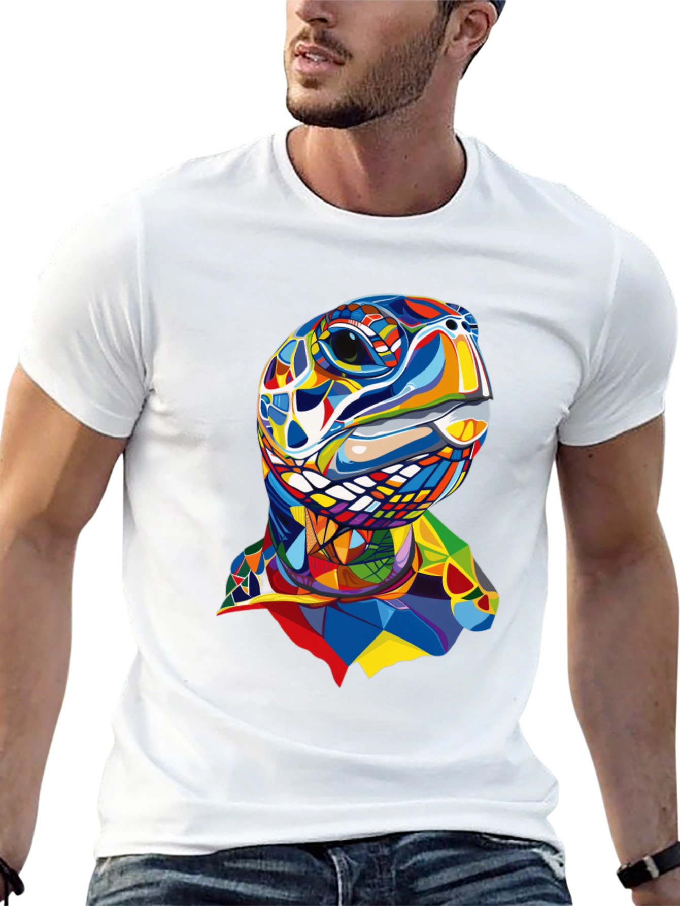 Abstract Turtle Graphic Tee - Stylish Mens Black T-Shirt