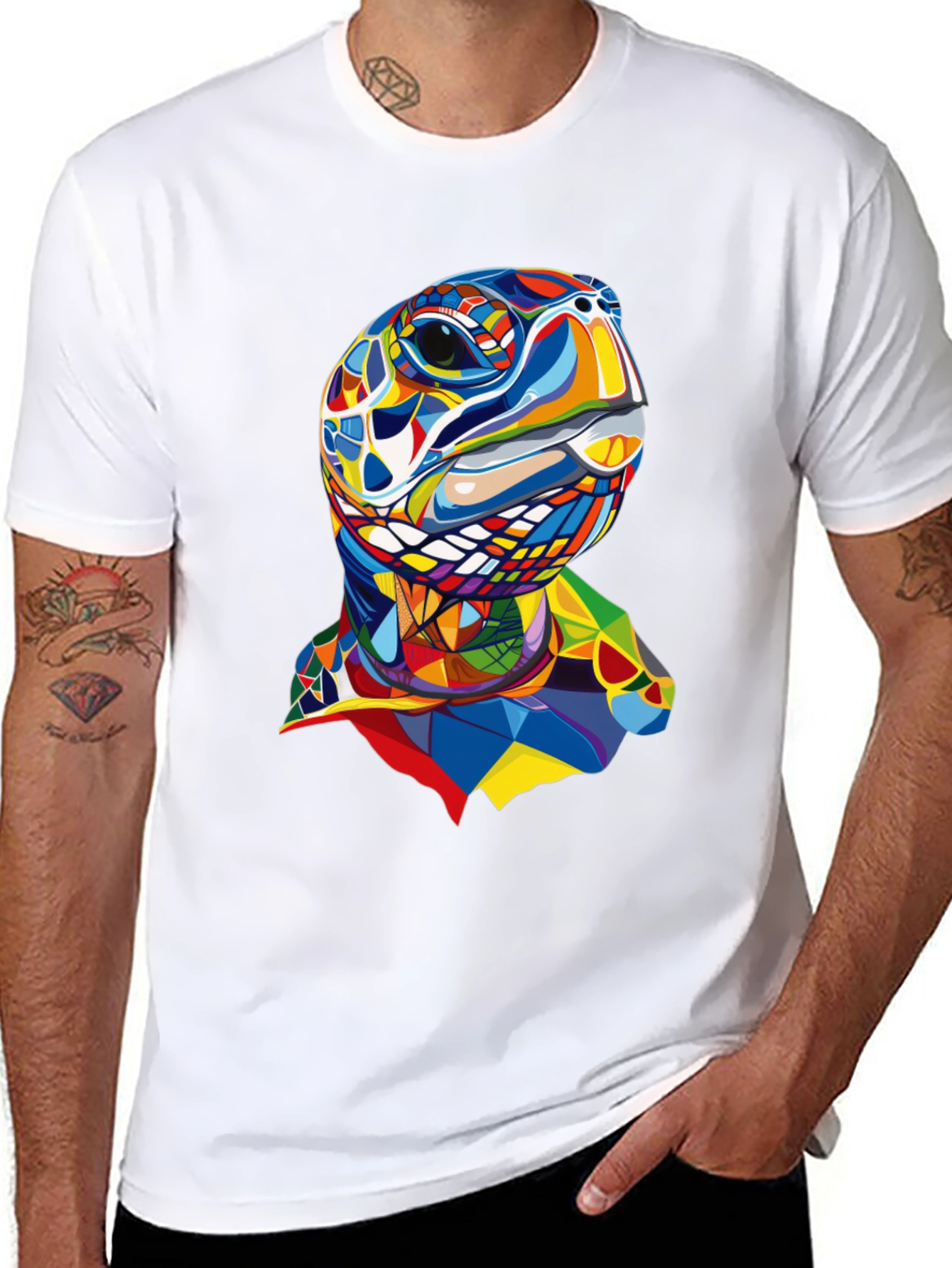 Abstract Turtle Graphic Tee - Stylish Mens Black T-Shirt
