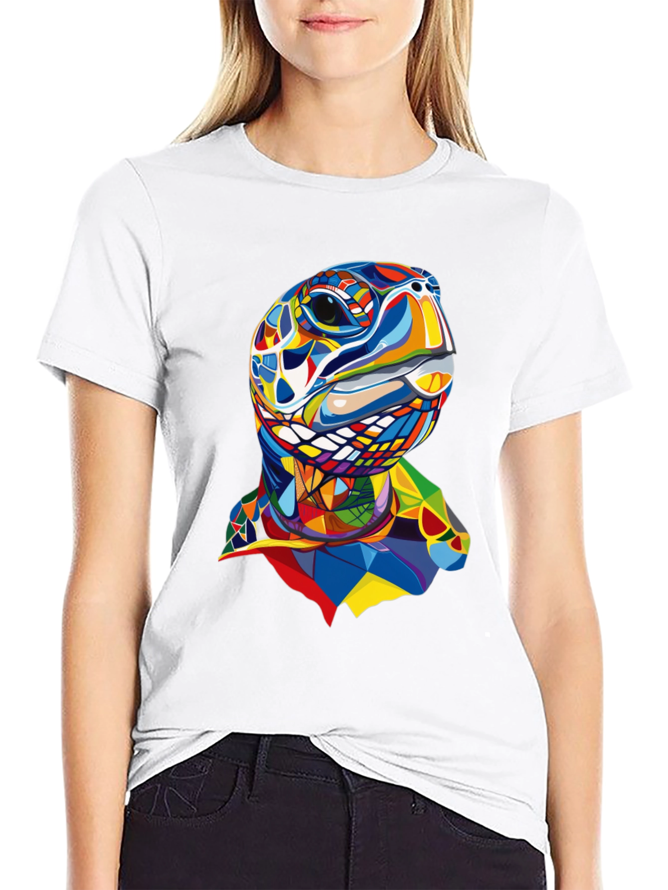 Abstract Turtle Graphic Tee - Stylish Mens Black T-Shirt
