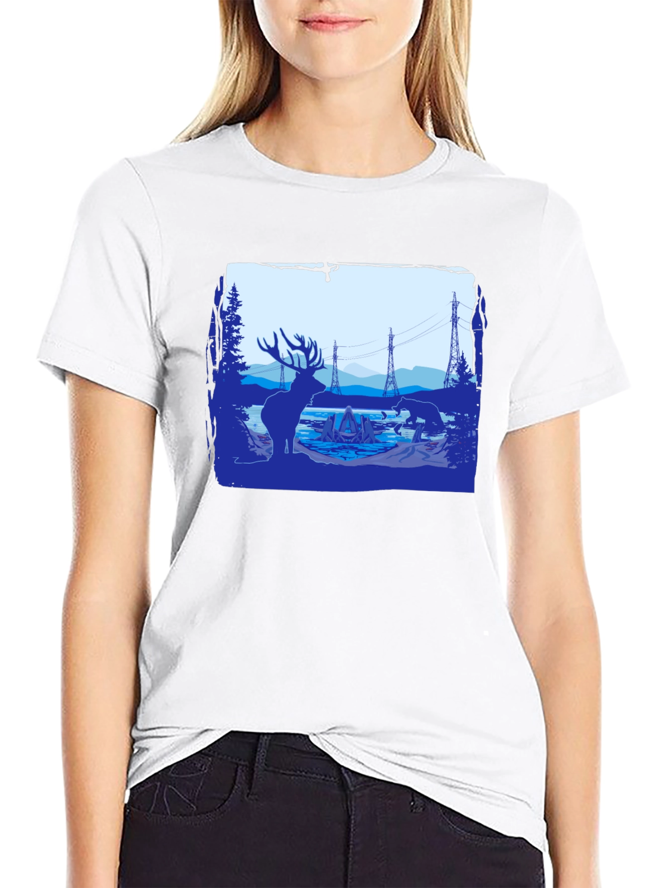 Wildlife Silhouette Graphic Tee - Black