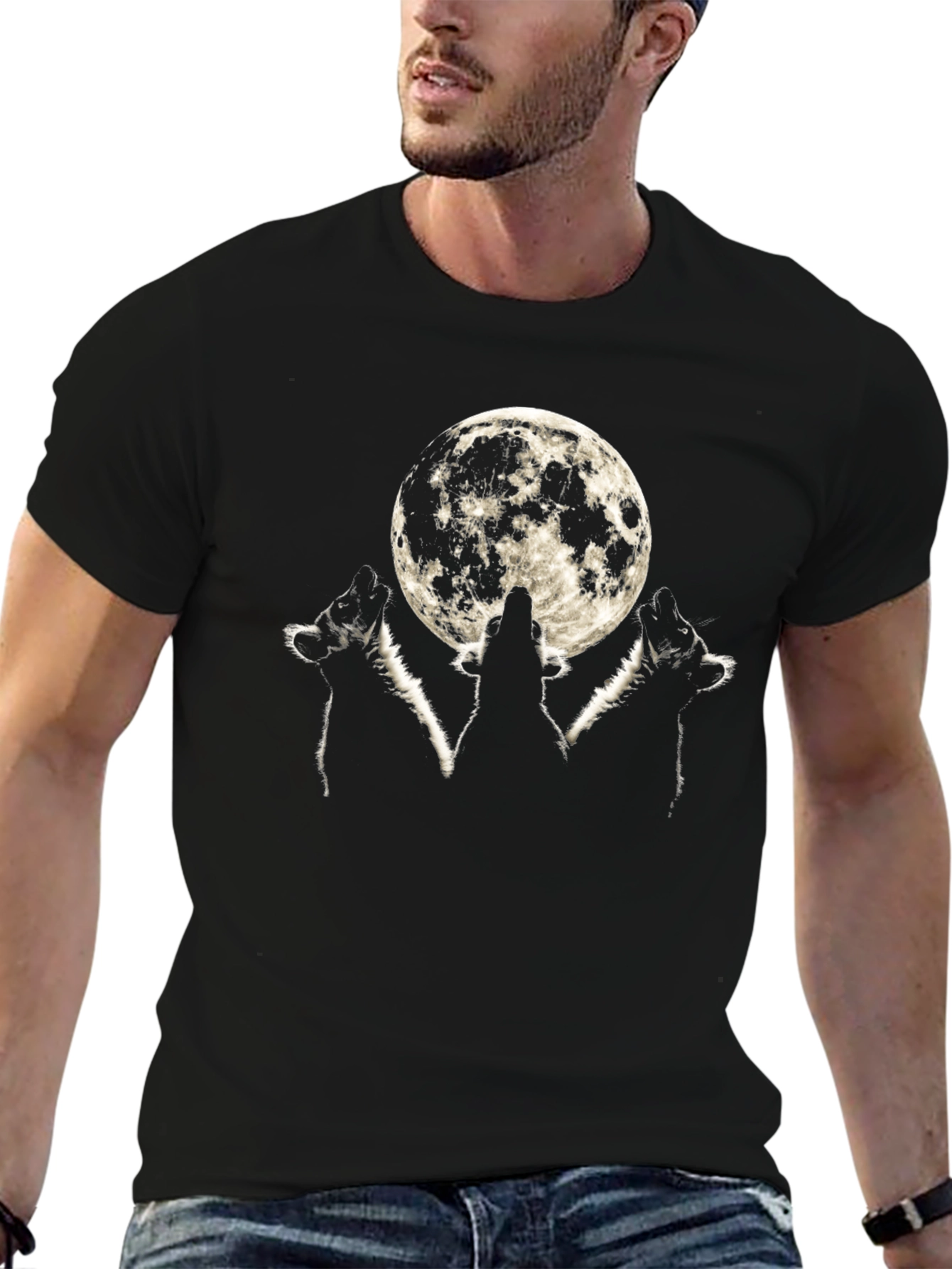 Wolf Moon Graphic Tee - Black Cotton T-Shirt