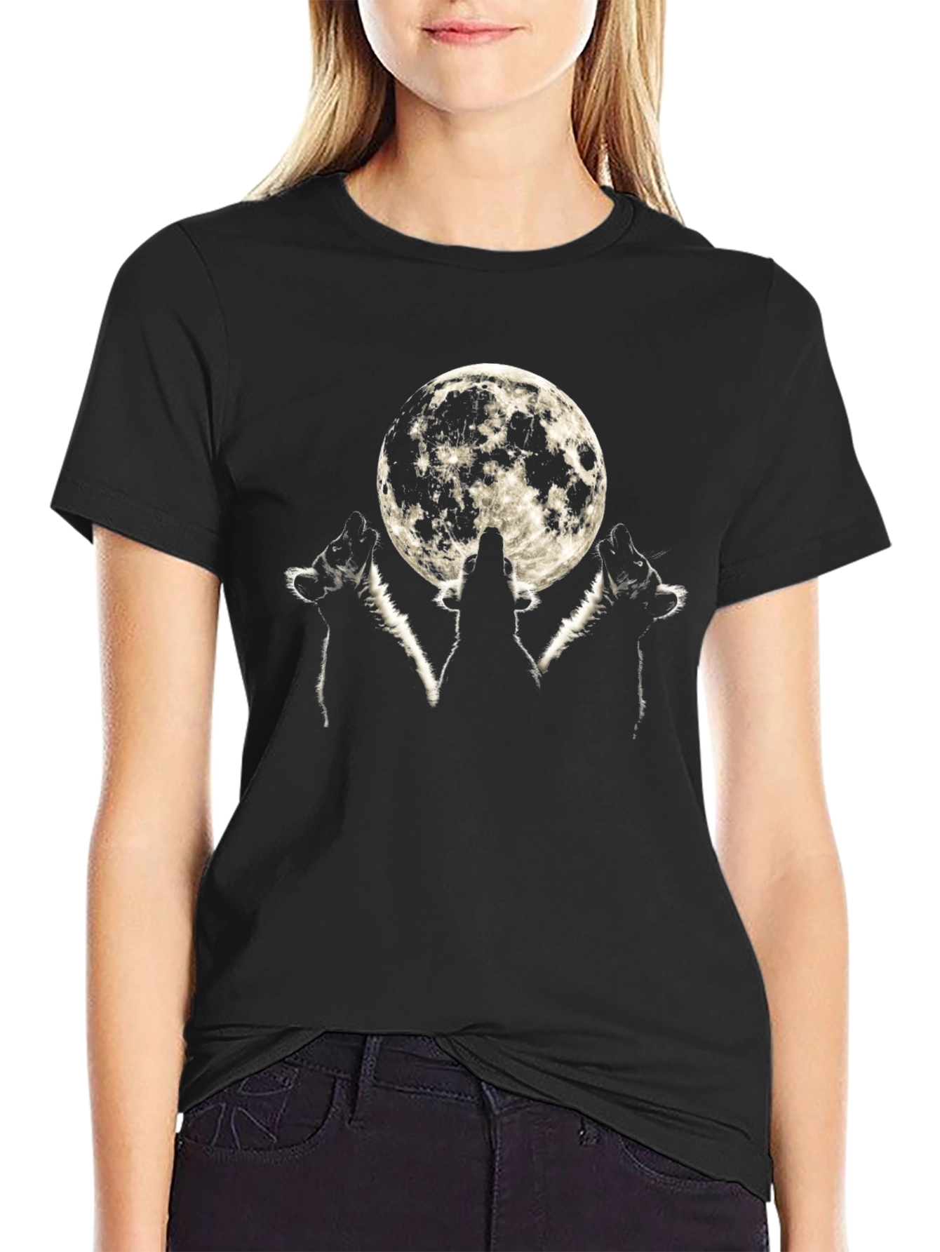 Wolf Moon Graphic Tee - Black Cotton T-Shirt