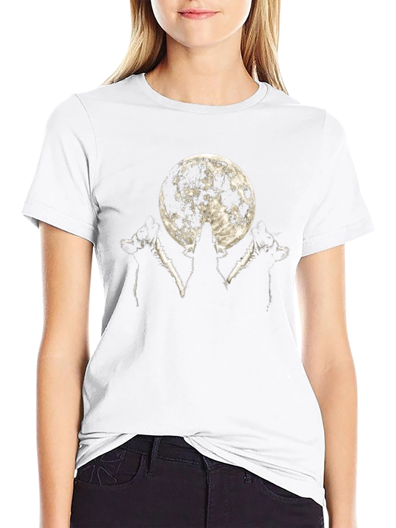 Wolf Moon Graphic Tee - Black Cotton T-Shirt