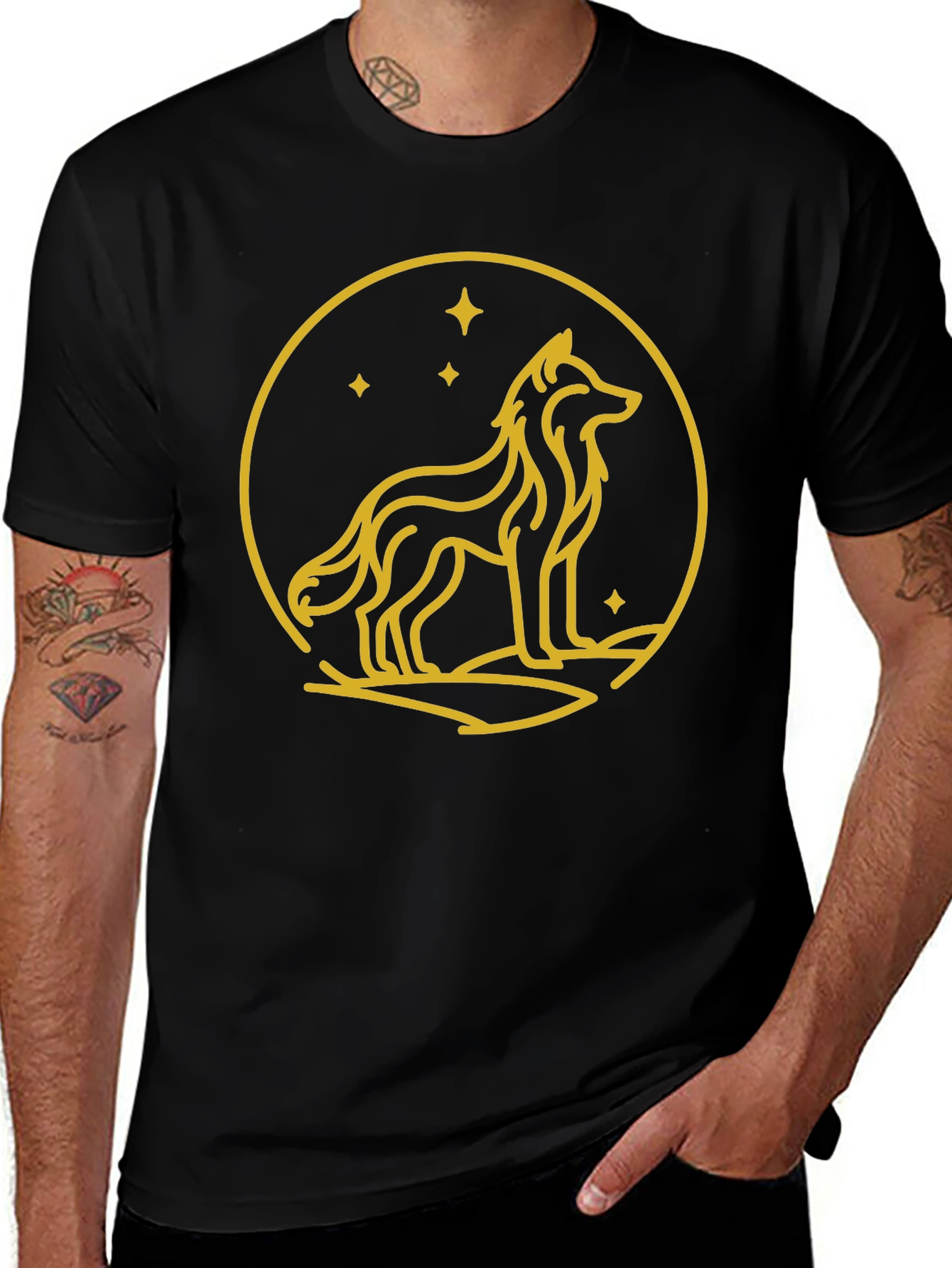 Wolf Circle Graphic Tee - Black