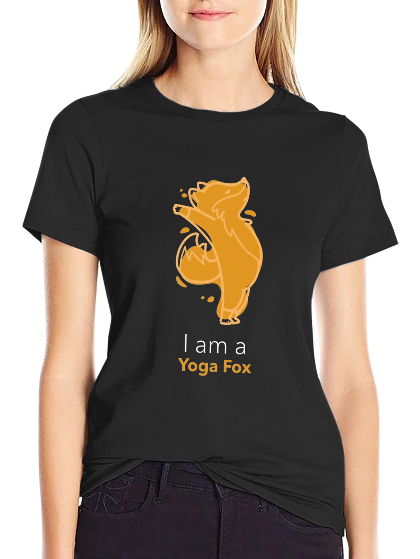 Yoga Fox Graphic Tee - Black Cotton T-Shirt