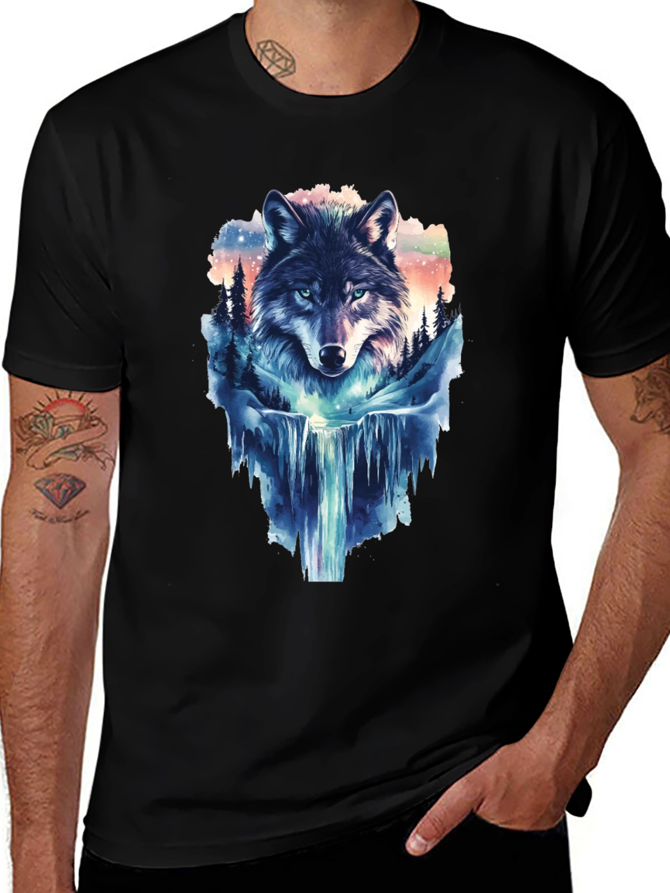 Wolf Waterfall Graphic T-Shirt