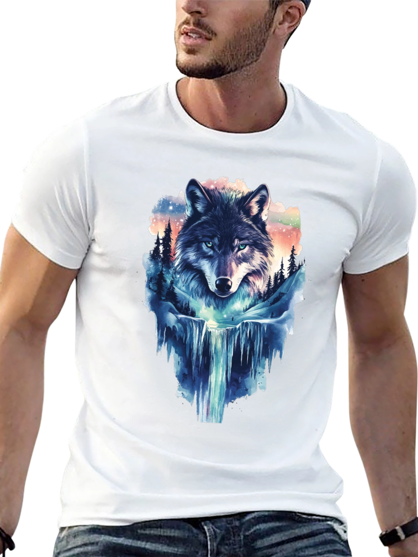 Wolf Waterfall Graphic T-Shirt