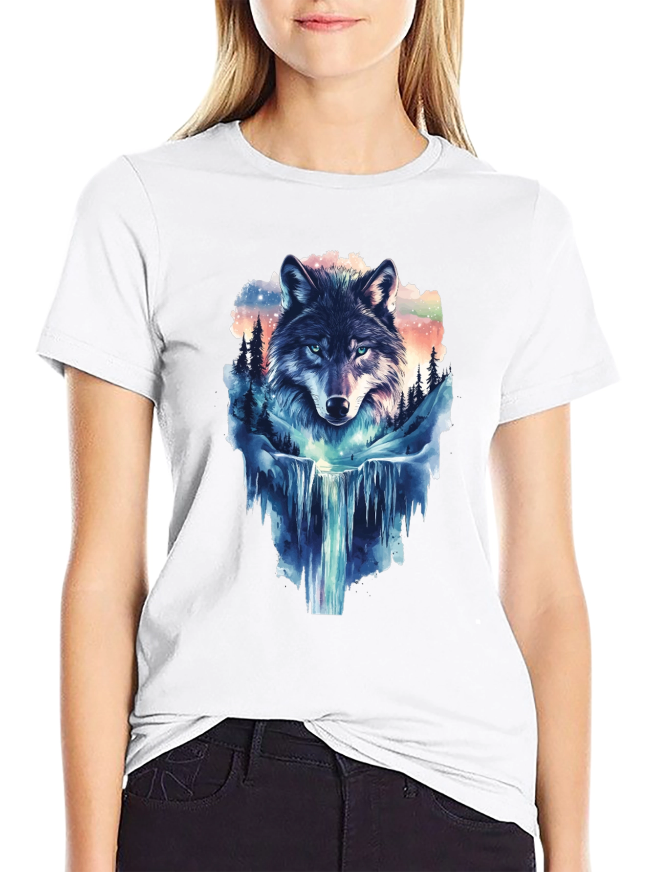 Wolf Waterfall Graphic T-Shirt