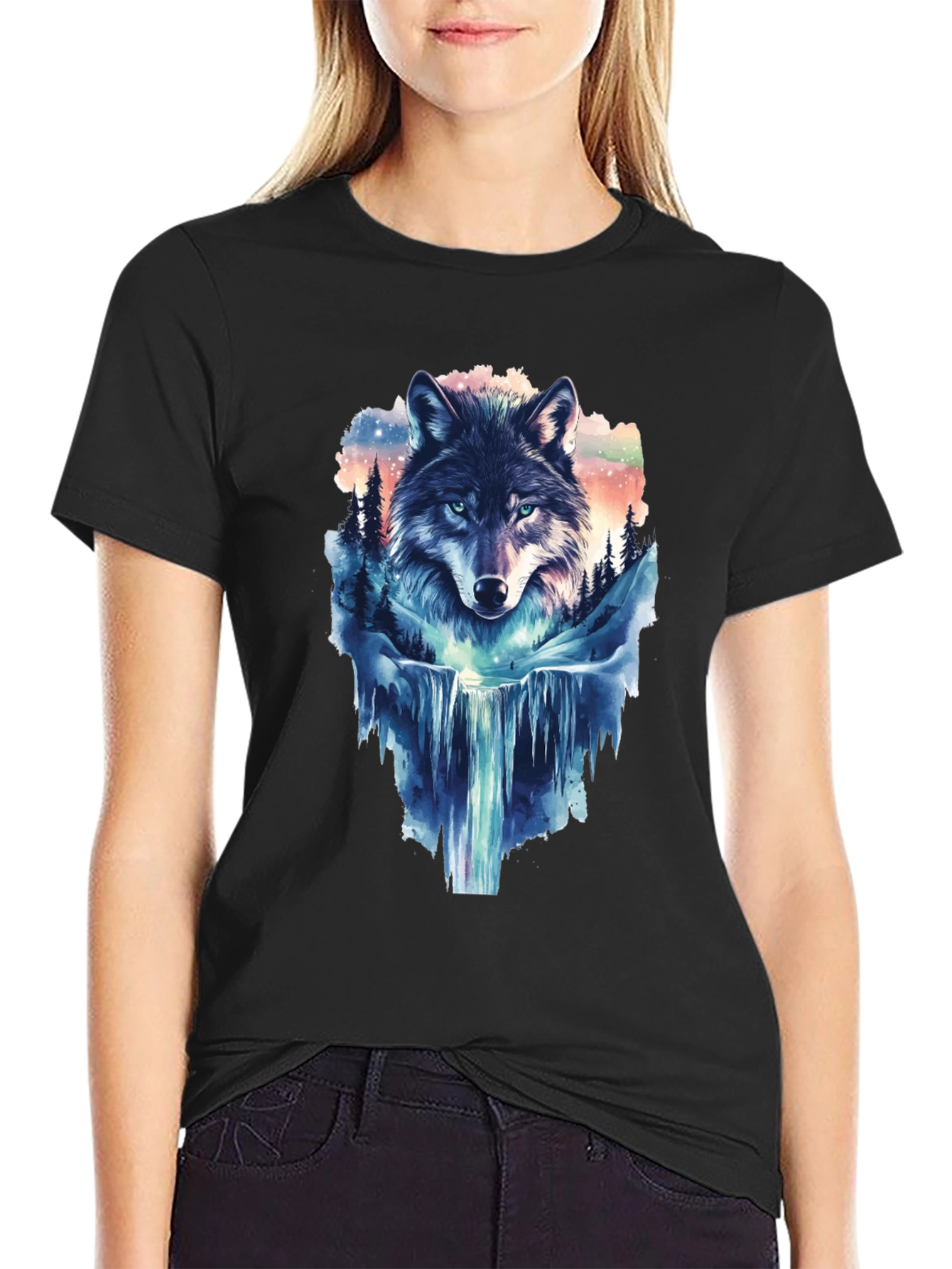 Wolf Waterfall Graphic T-Shirt