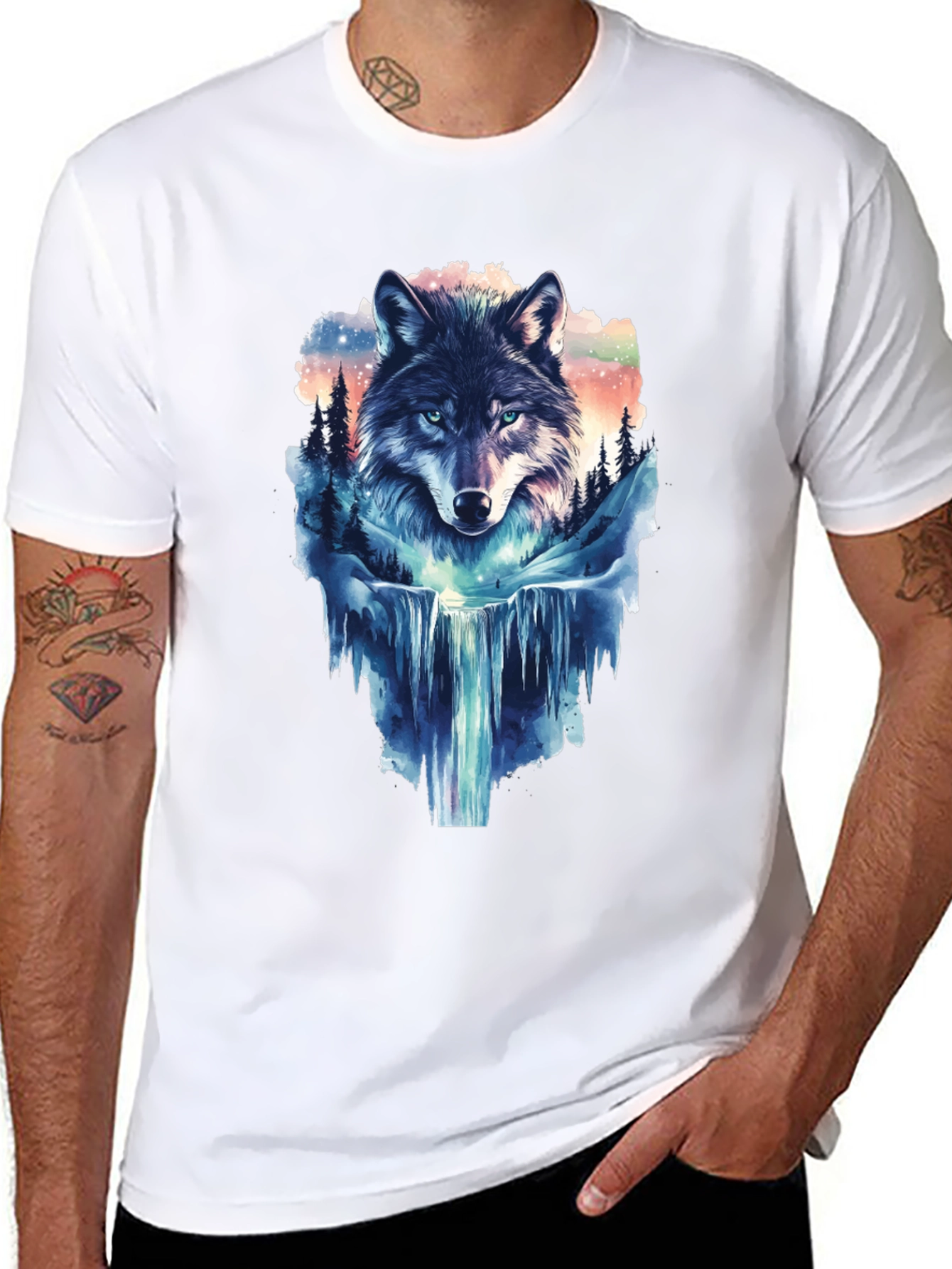 Wolf Waterfall Graphic T-Shirt