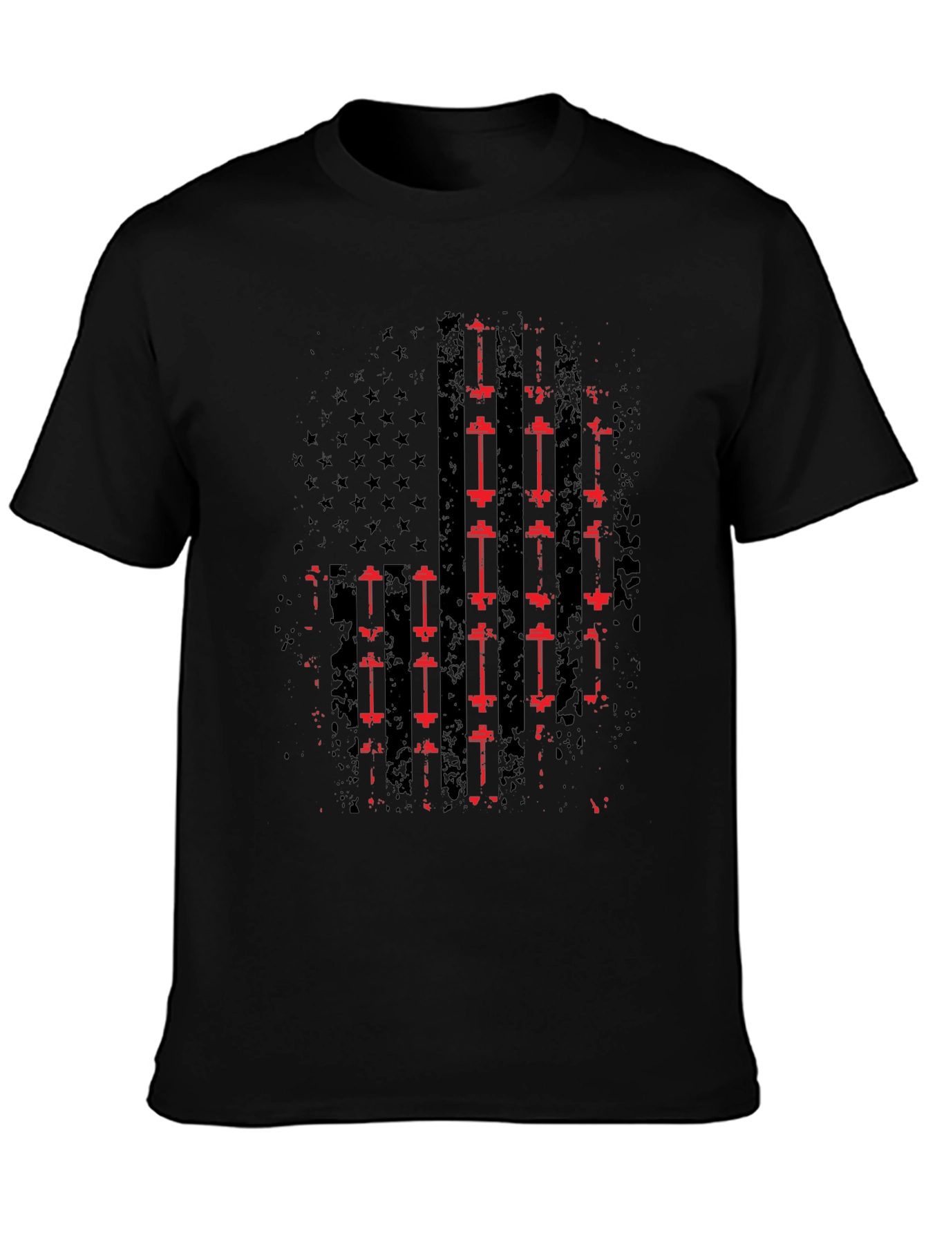 American Flag Barbell T-Shirt - Patriotic Gym Wear
