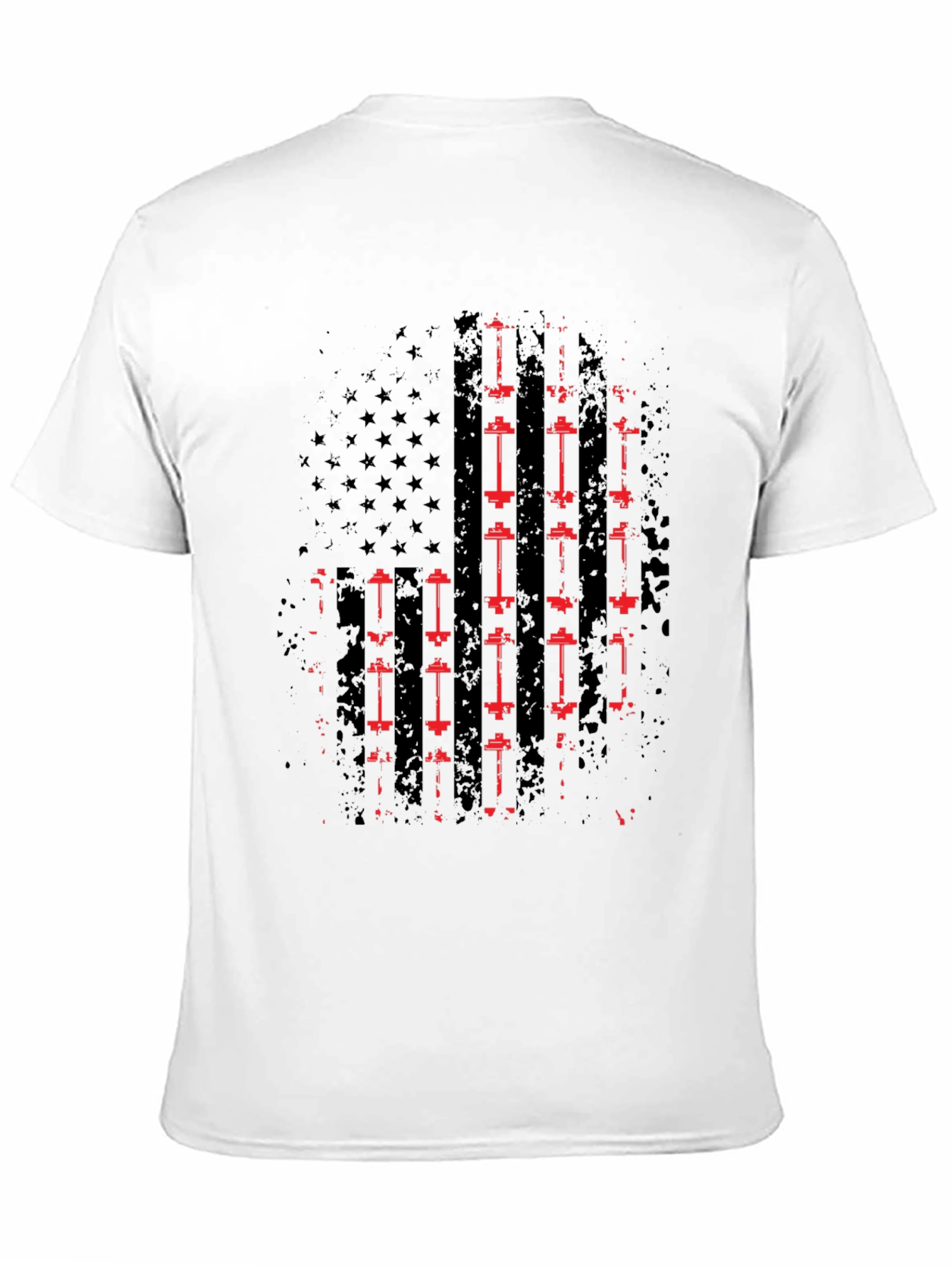 American Flag Barbell T-Shirt - Patriotic Gym Wear