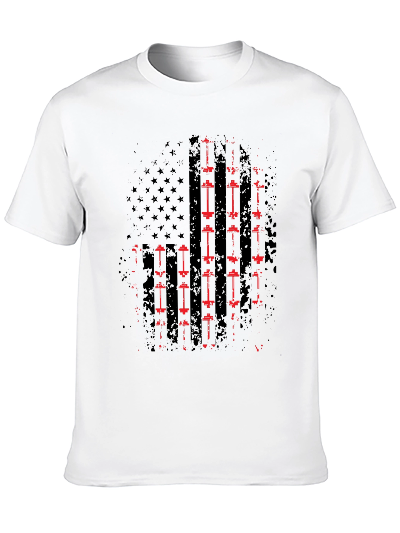 American Flag Barbell T-Shirt - Patriotic Gym Wear