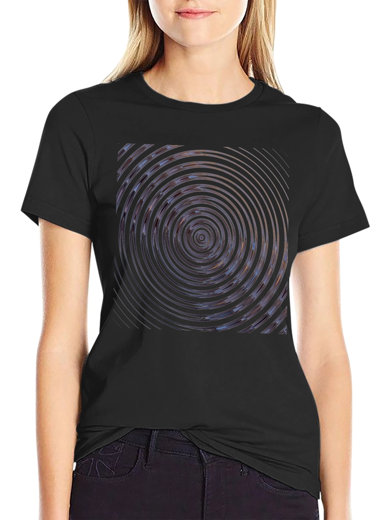 Abstract Circle Graphic Print Black T-Shirt