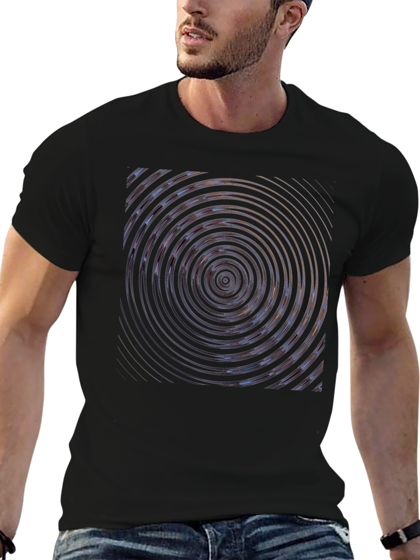 Abstract Circle Graphic Print Black T-Shirt