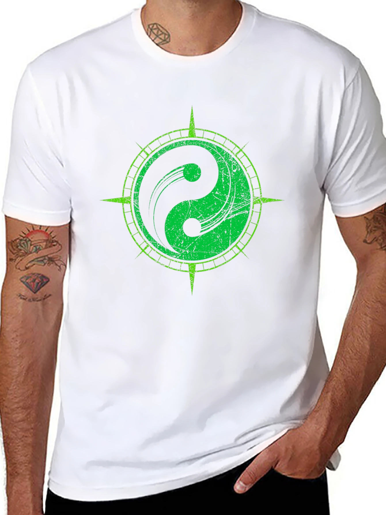 Yin Yang Compass Graphic Tee - Black