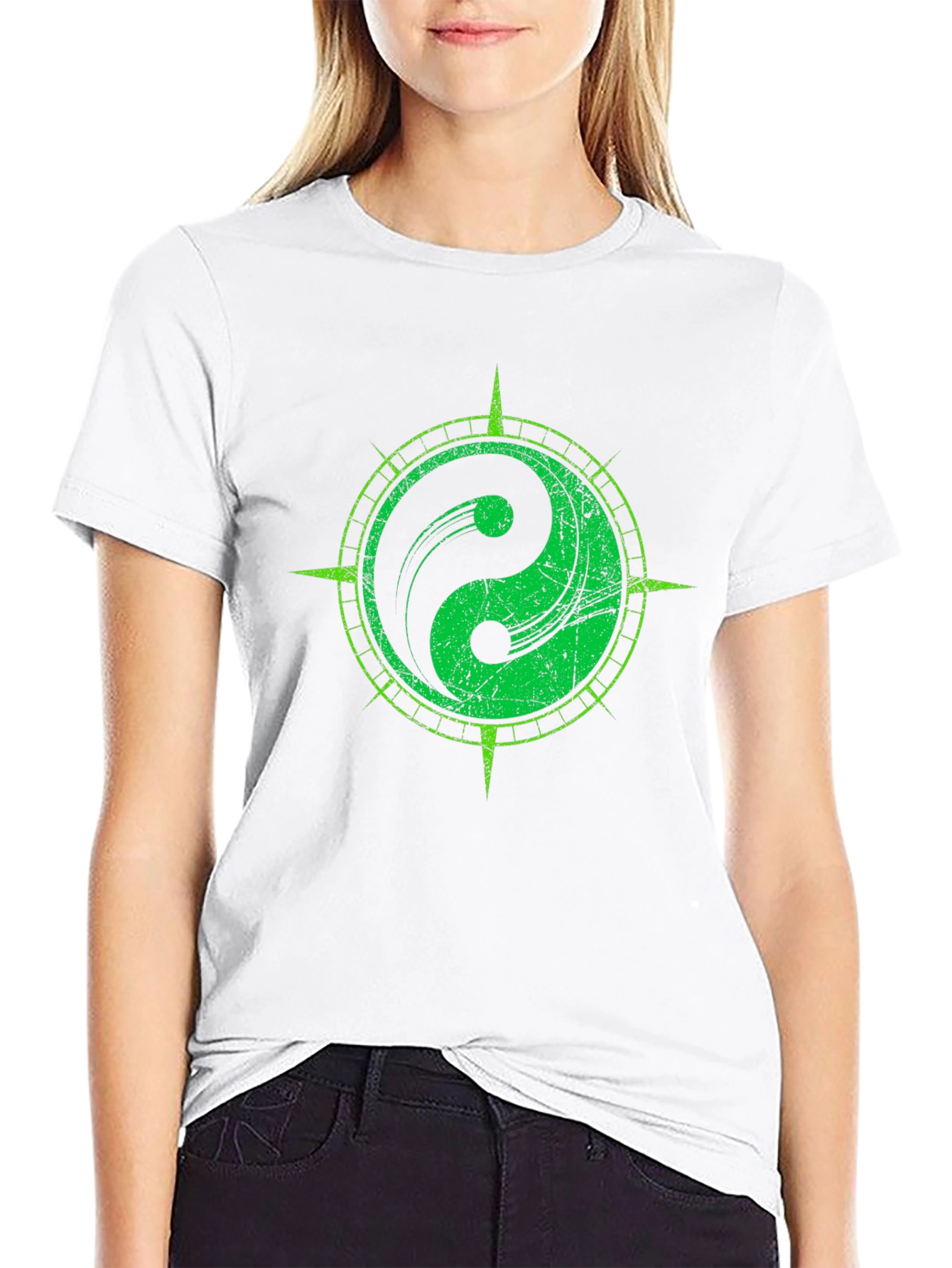 Yin Yang Compass Graphic Tee - Black