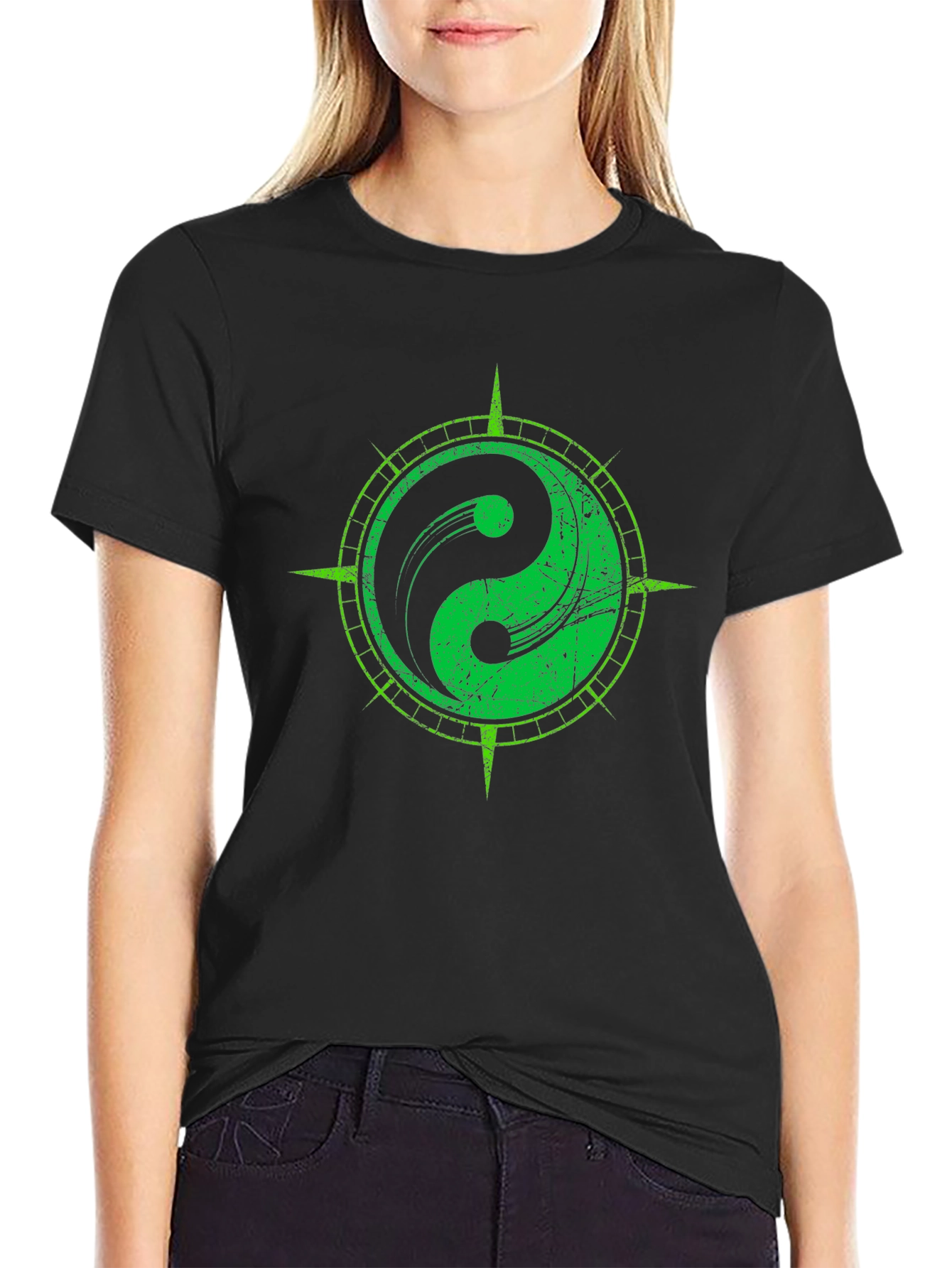 Yin Yang Compass Graphic Tee - Black