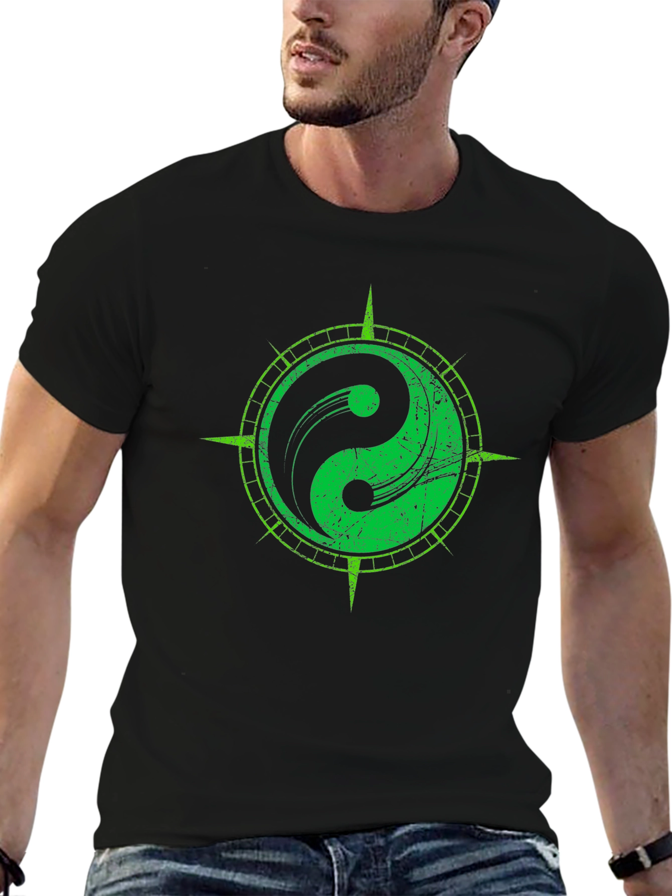 Yin Yang Compass Graphic Tee - Black