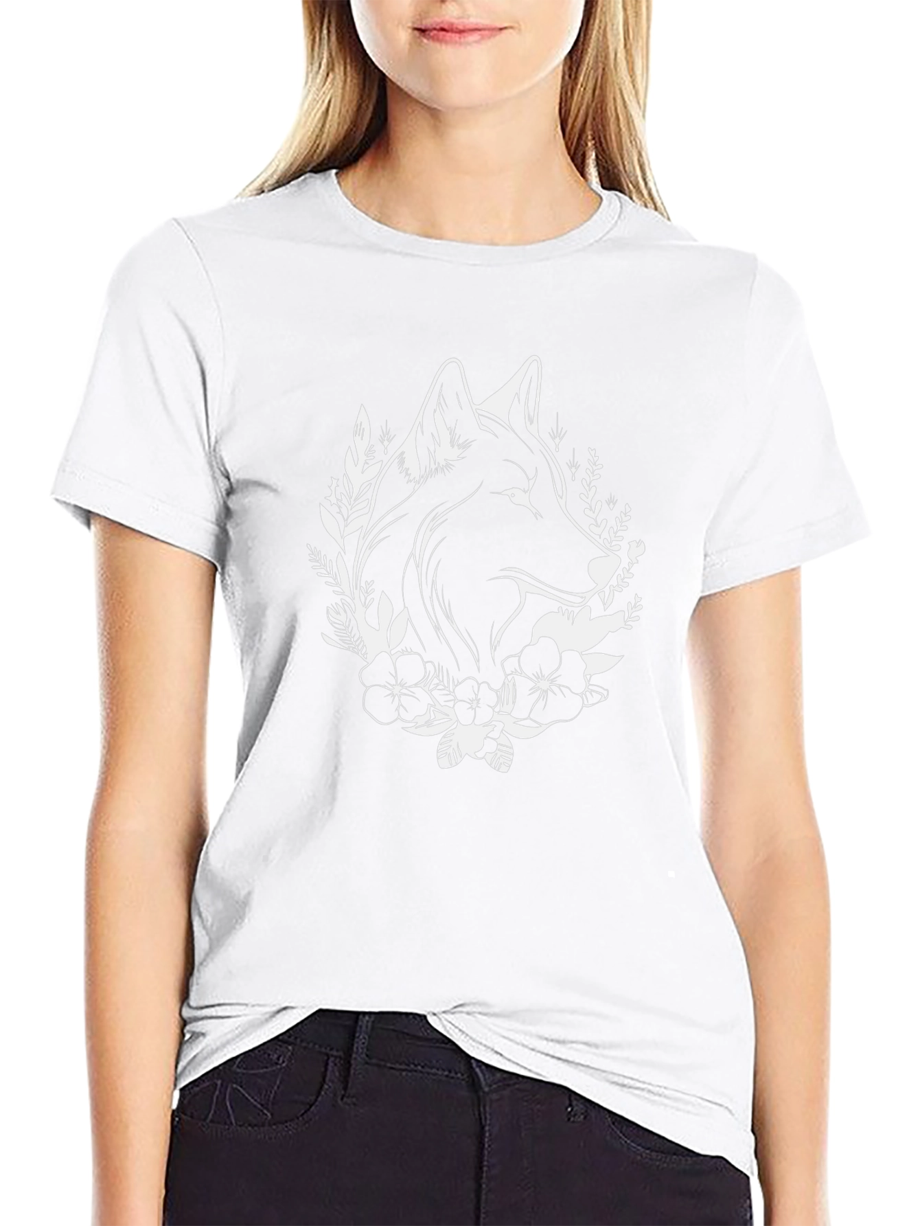 Wolf Floral Graphic Tee - Black